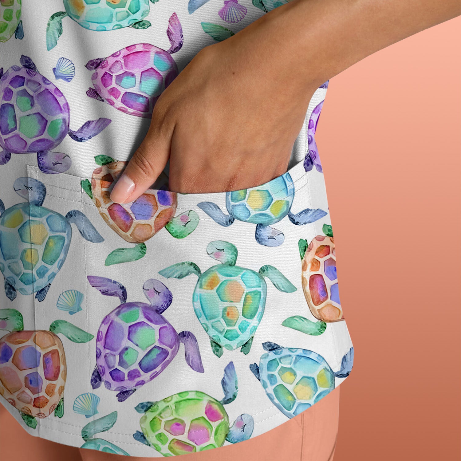 Potted Plant Orchid Cactus Pattern Scrub Top, Comfortable Scrubs for Nurses
