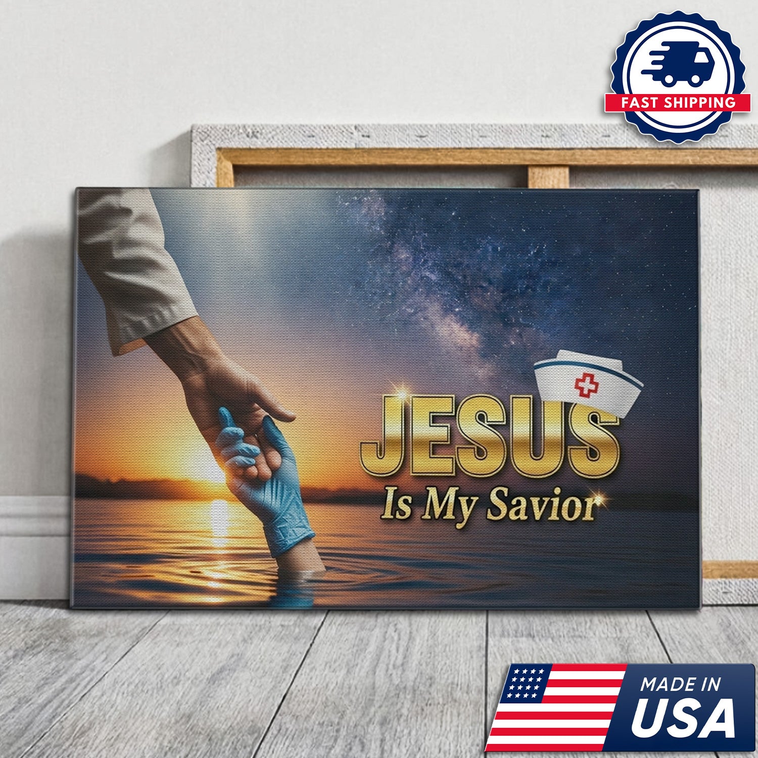 Jesus Is My Savior Nurse Canvas, Faith Religious Gift for RN LPN CNA, Home Office Wall Decor