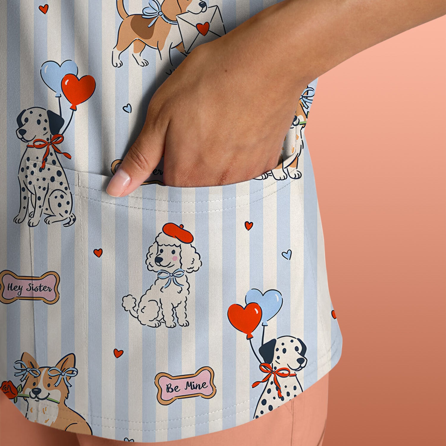 Valentine Puppy Heart Pattern Scrub Top, Comfortable Scrubs for Nurses