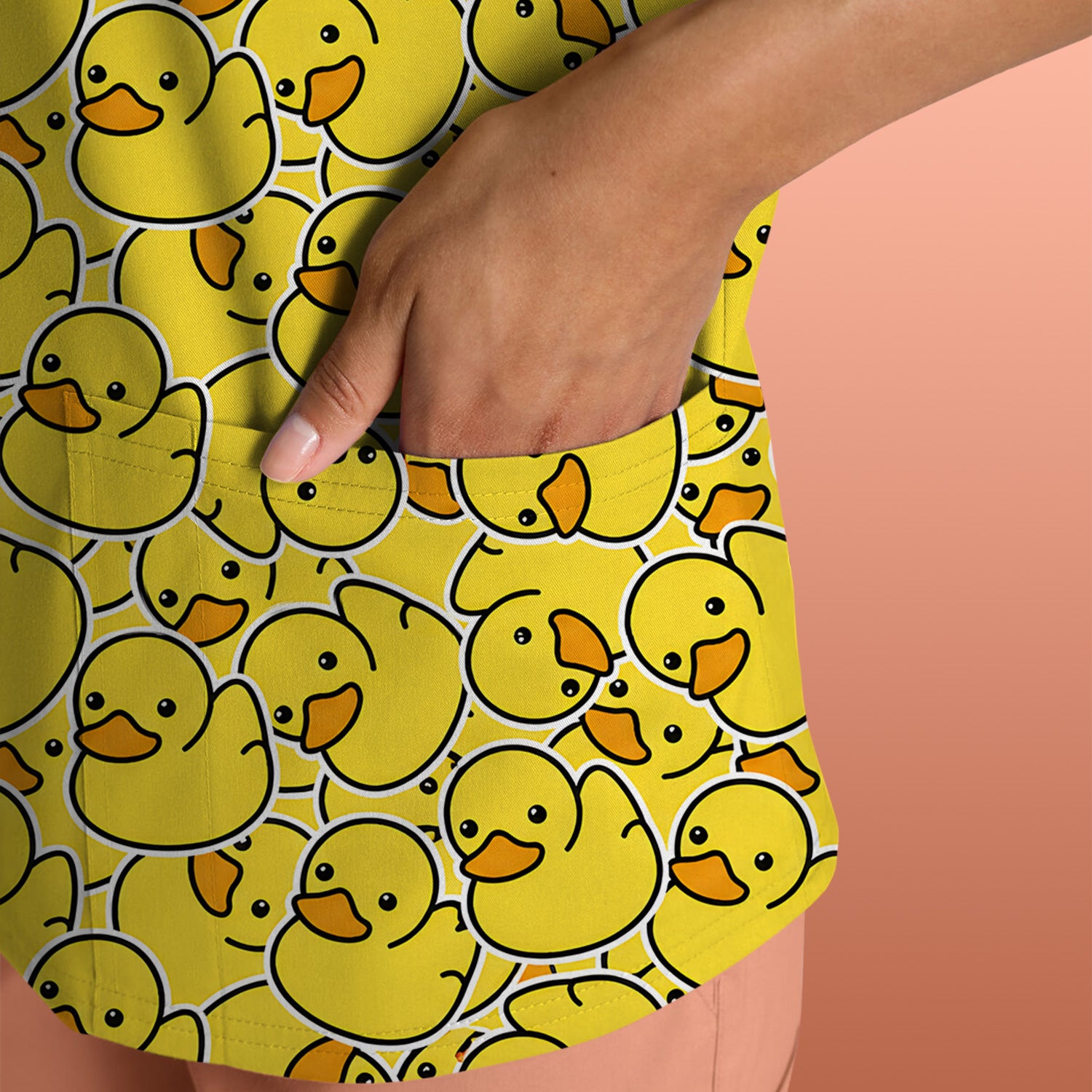 Yellow Rubber Duck Pattern Scrub Top, Comfortable Scrubs for Nurses
