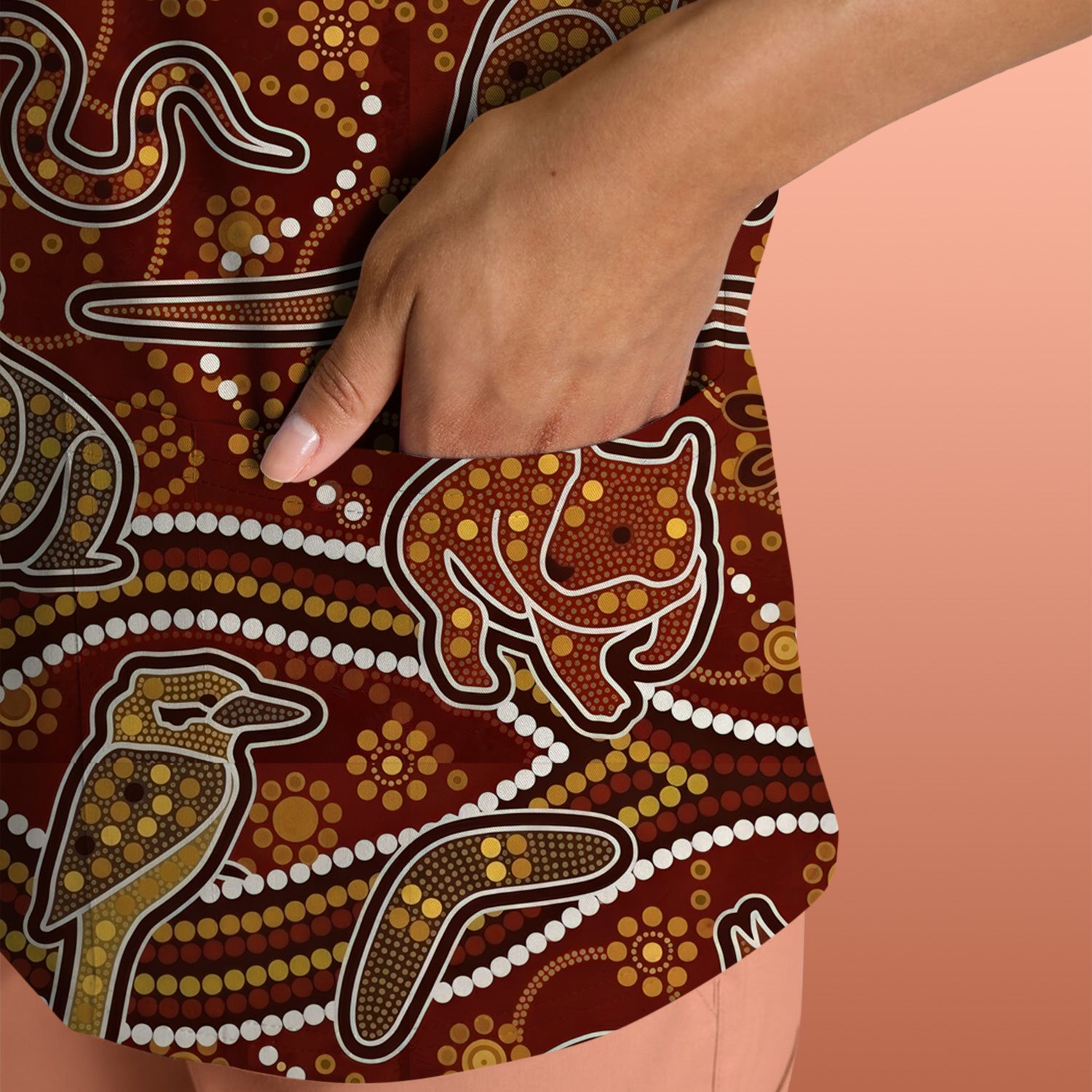 Australian Kangaroo Koala Aboriginal Art Pattern Scrubs Top, Comfortable Scrubs for Nurses