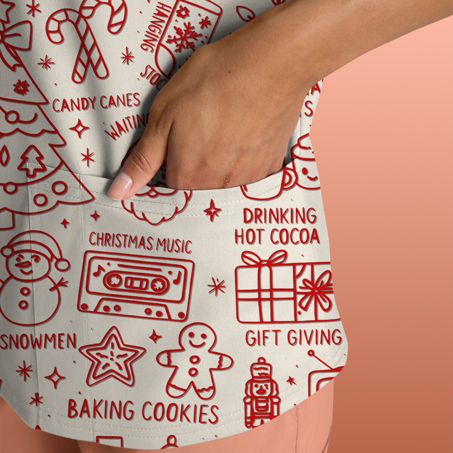 Christmas Pattern Scrub Top, Holiday Baking Cookies Nurse Shirt, Cute Medical Uniform Gift for RN, LPN, Healthcare Worker