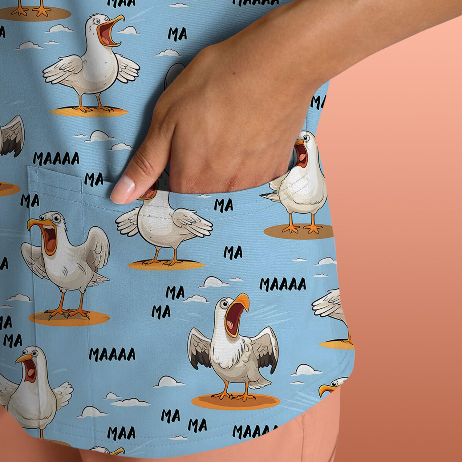 Funny Screaming Seagull Sky Pattern Scrub Top, Comfortable Scrubs for Nurses