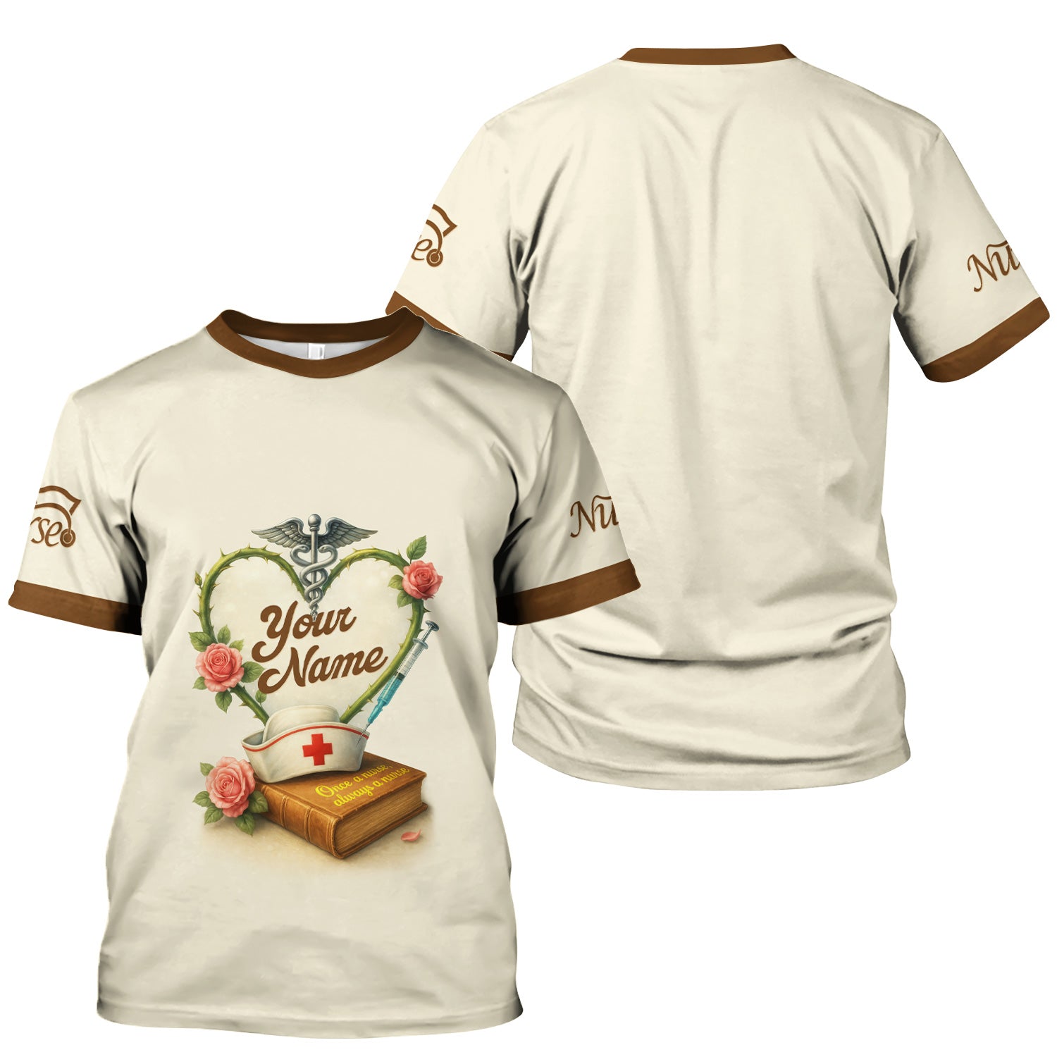 Personalized Nurse Scrubs - Heart & Stethoscope Design - Custom Gift for RN CNA LPN Healthcare Workers