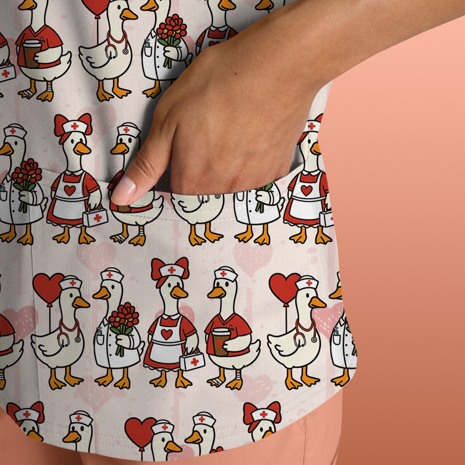 Valentine Nurse Goose Pattern Scrub Top, Comfortable Scrubs for Nurse