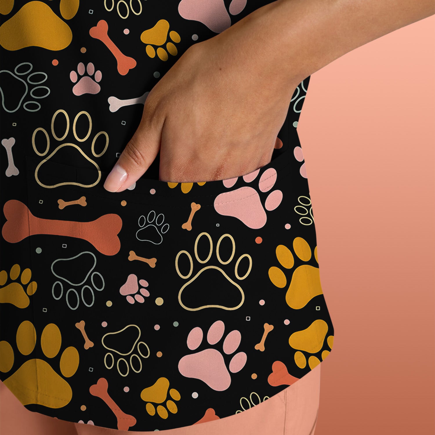 Cute Paw Print Dog Pattern Scrub Top, Comfortable Scrubs for Nurses