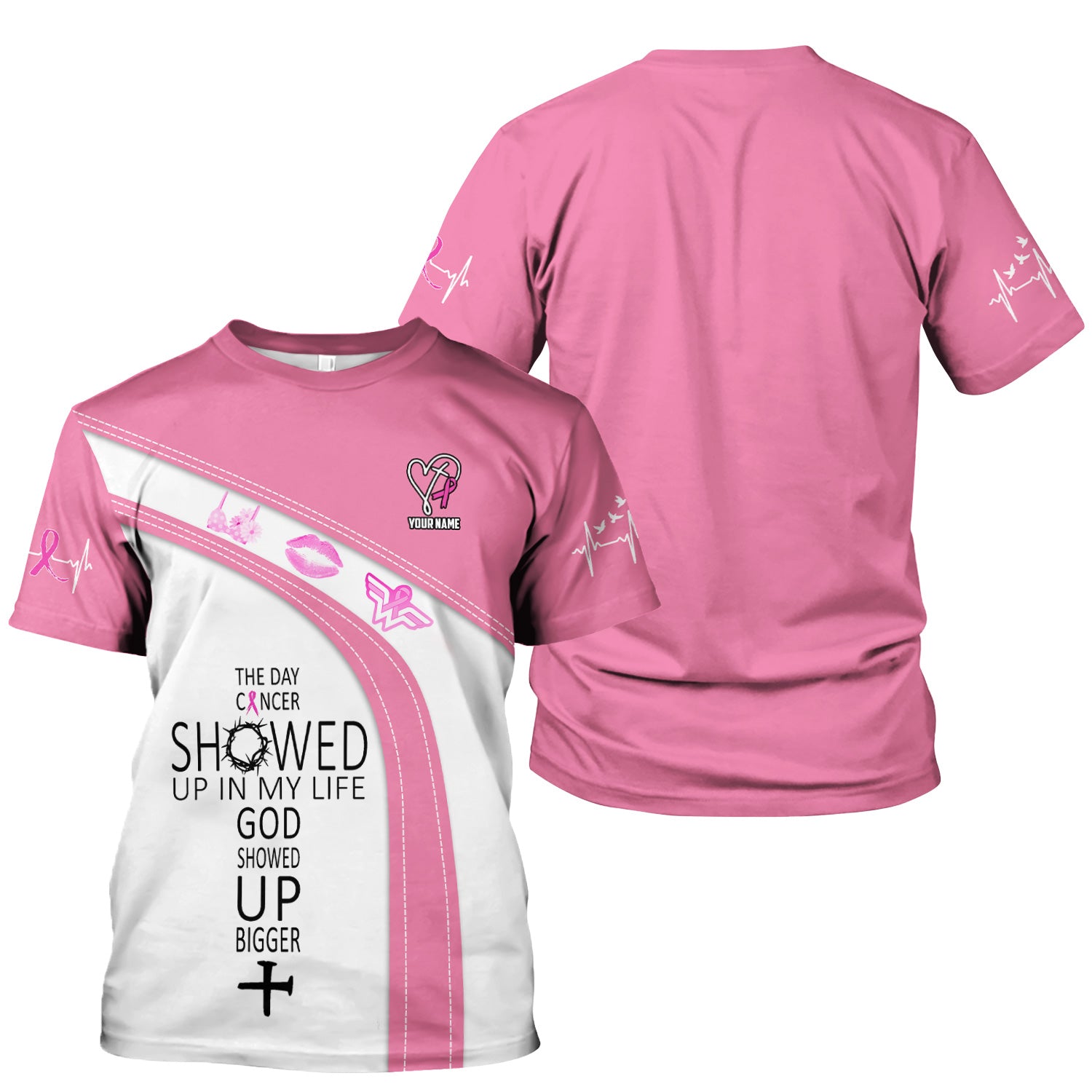 Personalized Christian Breast Cancer Warrior Shirt - God Showed Up Bigger Graphic Tee - Gift for Women RN LPN CNA