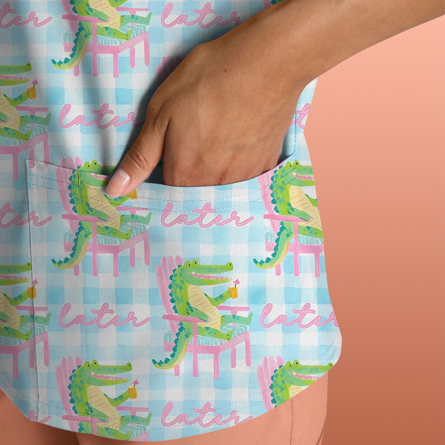 Funny Lazy Crocodile Later Pattern Scrub Top, Comfortable Scrubs for Nurses