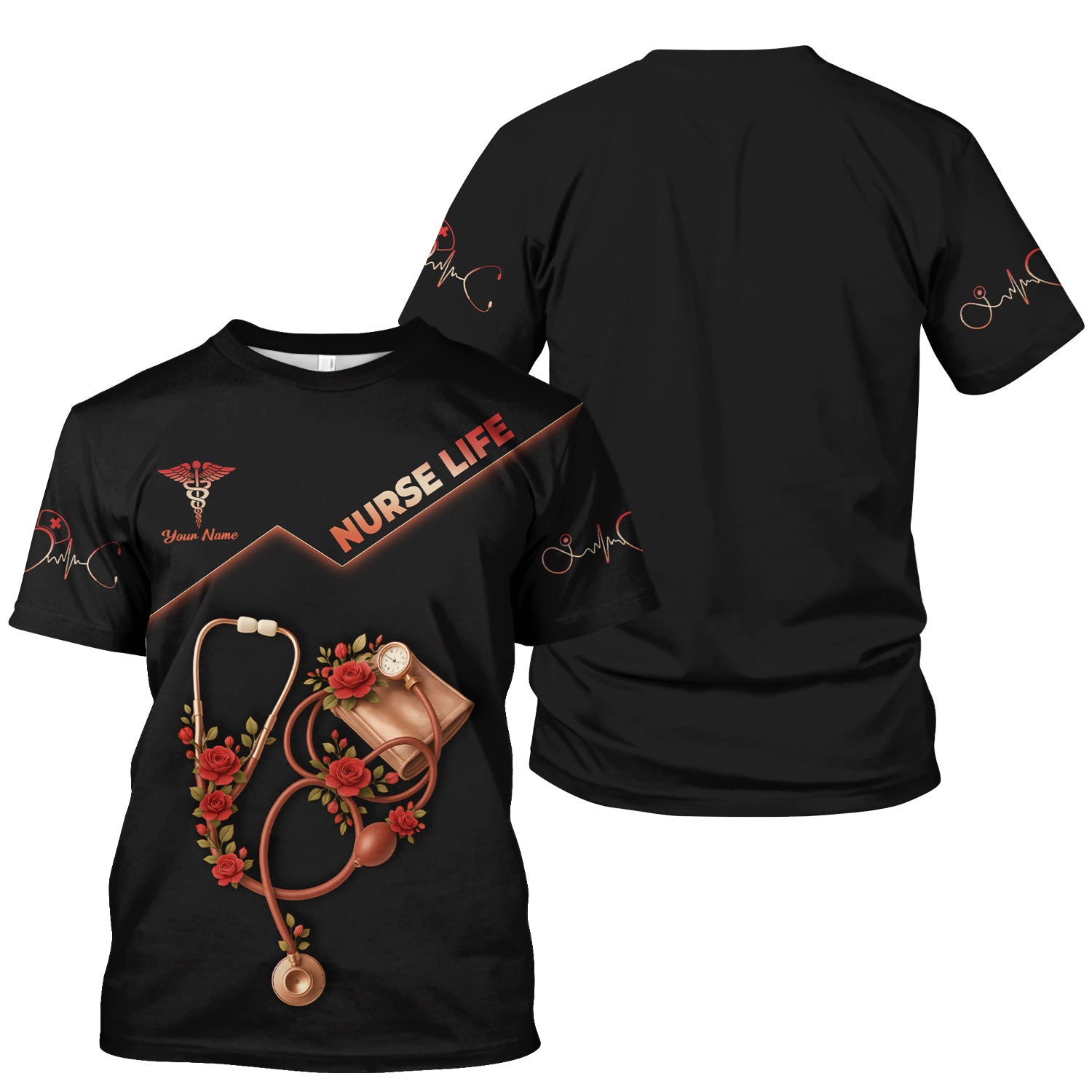 Personalized Nurse Life Shirt - Customizable Nursing Graphic Tee with Roses and Stethoscope - Gift for RN LPN CNA
