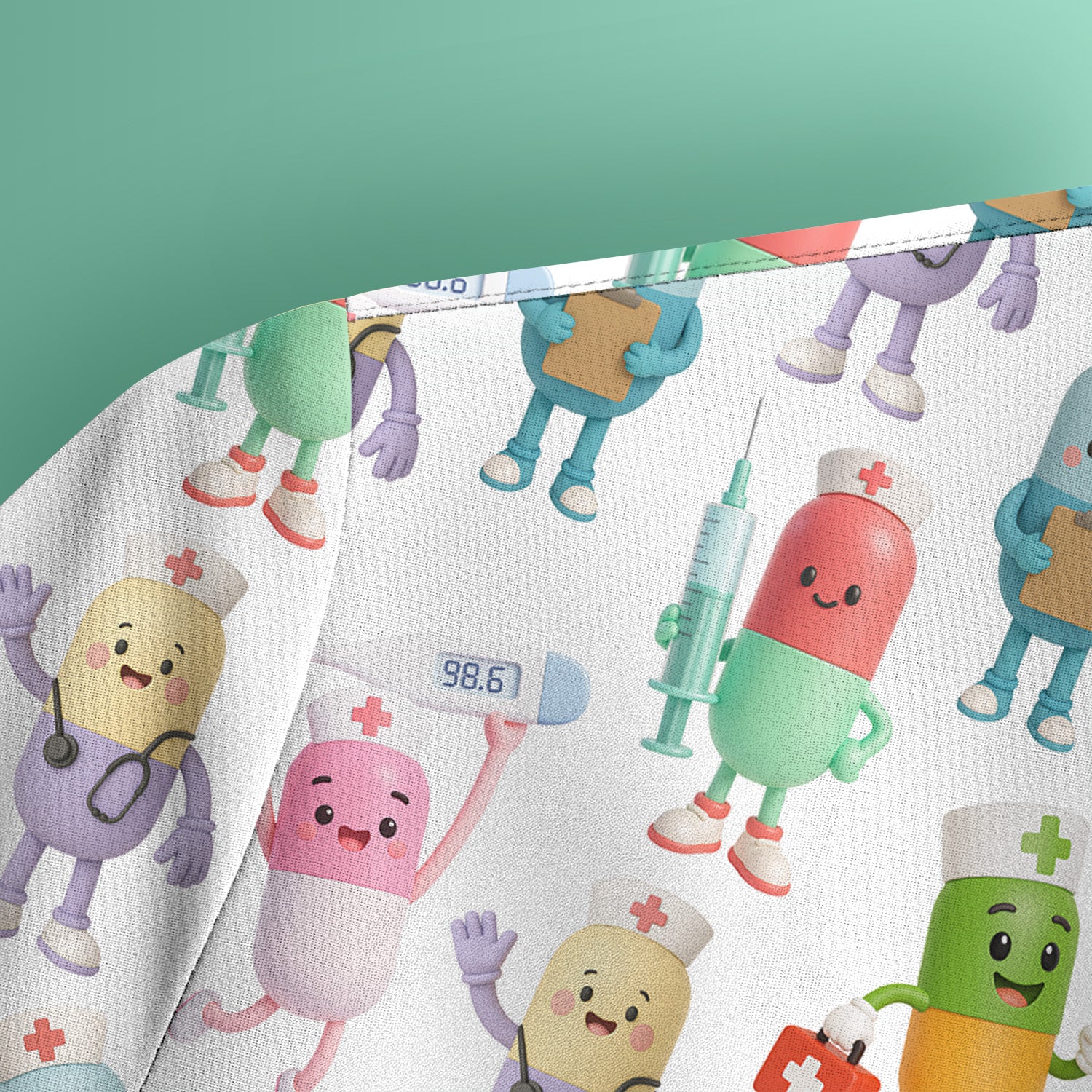 Funny Pharmacist Pill Scrub Top - Cute Cartoon Capsule Characters Design - Gift for RN LPN Healthcare Workers