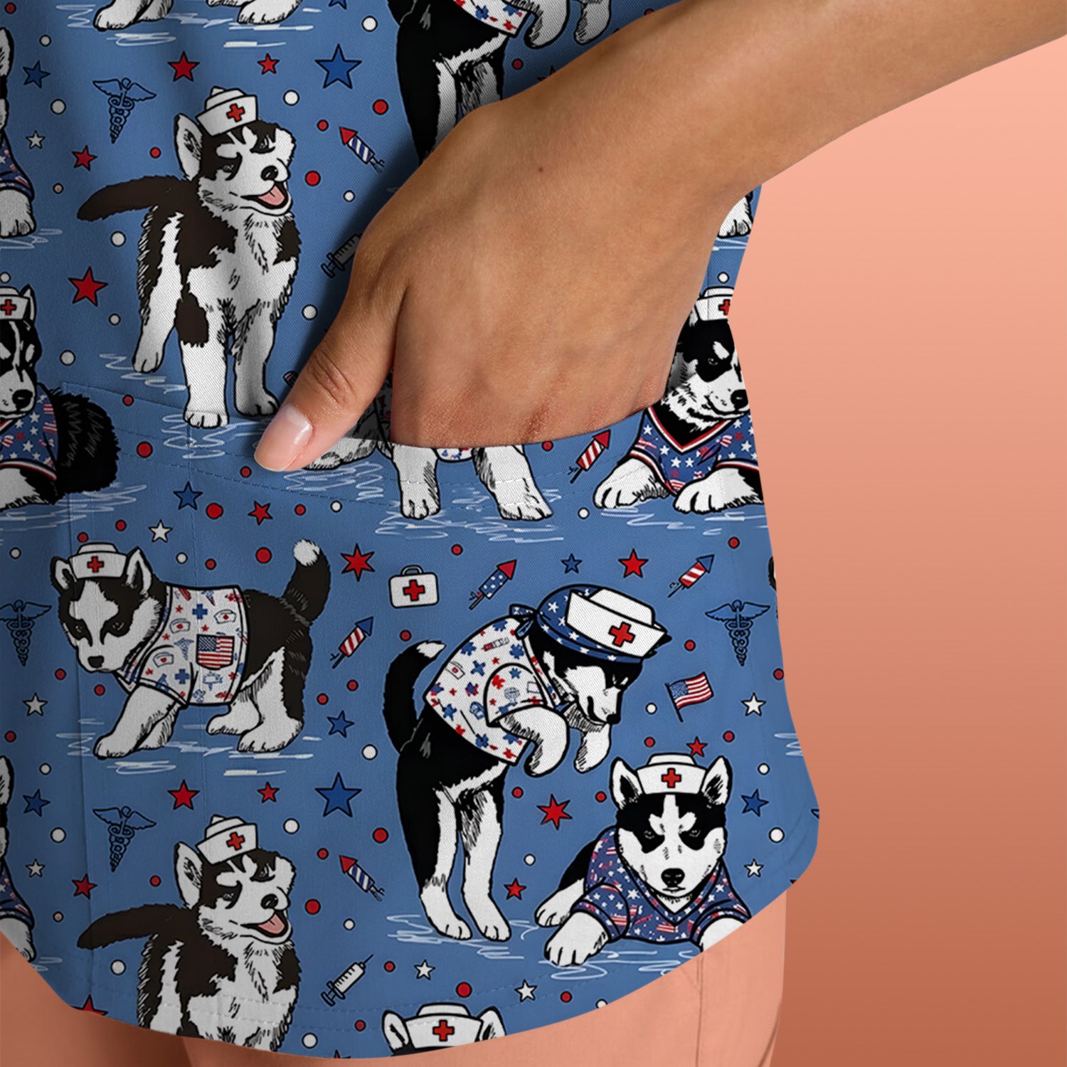 Cute Nurse Husky Dog Medical Pattern Scrub Top, Comfortable Scrubs for Nurses