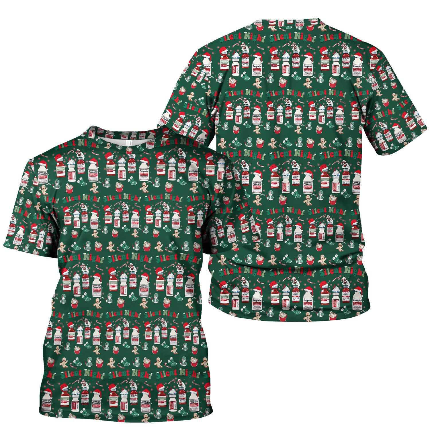 Funny Nurse Christmas Scrub Top - Silent Night & Medication Design - Holiday Gift for RN LPN CNA