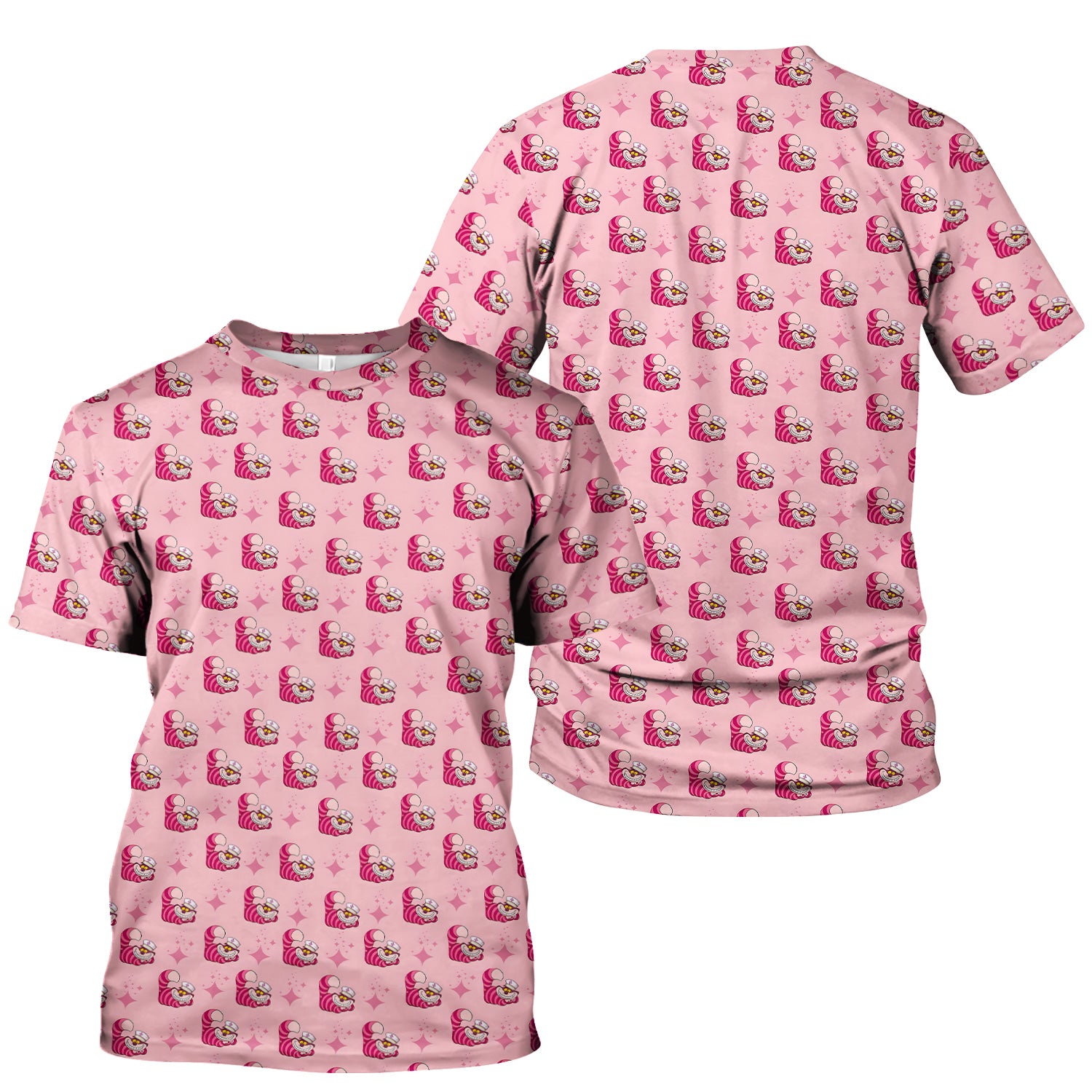 Cute Pink Mouse Print Nurse Scrubs - Funny Cartoon Animal Nursing Scrub Top For Women - Medical Uniform Gift For Healthcare Workers RN LPN CNA