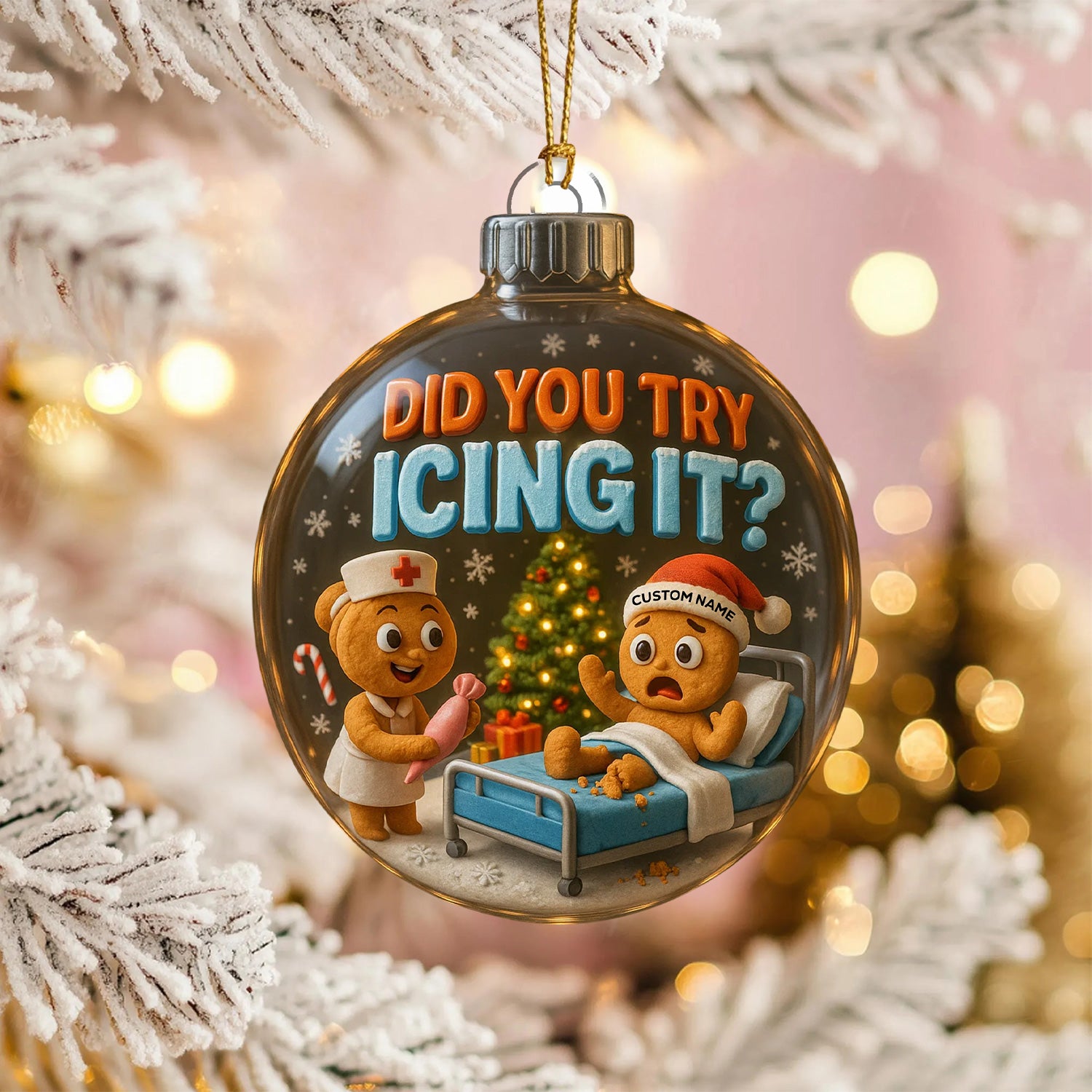 Personalized Funny Nurse Christmas Ornament, Custom Name Gingerbread Medical Ornament, Nurse Humor Xmas Tree Decor, Gift for Healthcare Workers