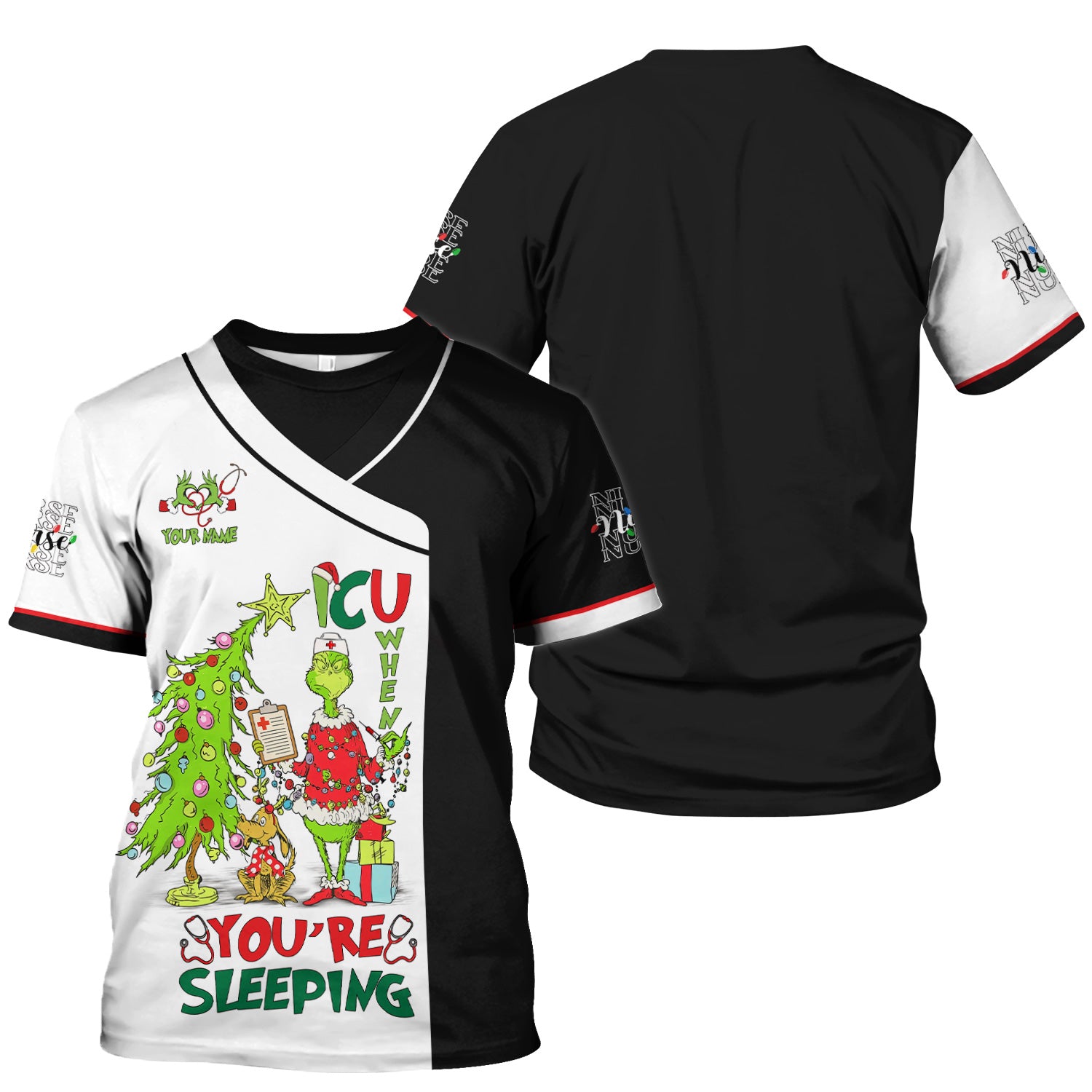 Personalized Grinch Nurse Scrub Top - Funny ICU When You’re Sleeping Medical Shirt - Healthcare Worker Gift