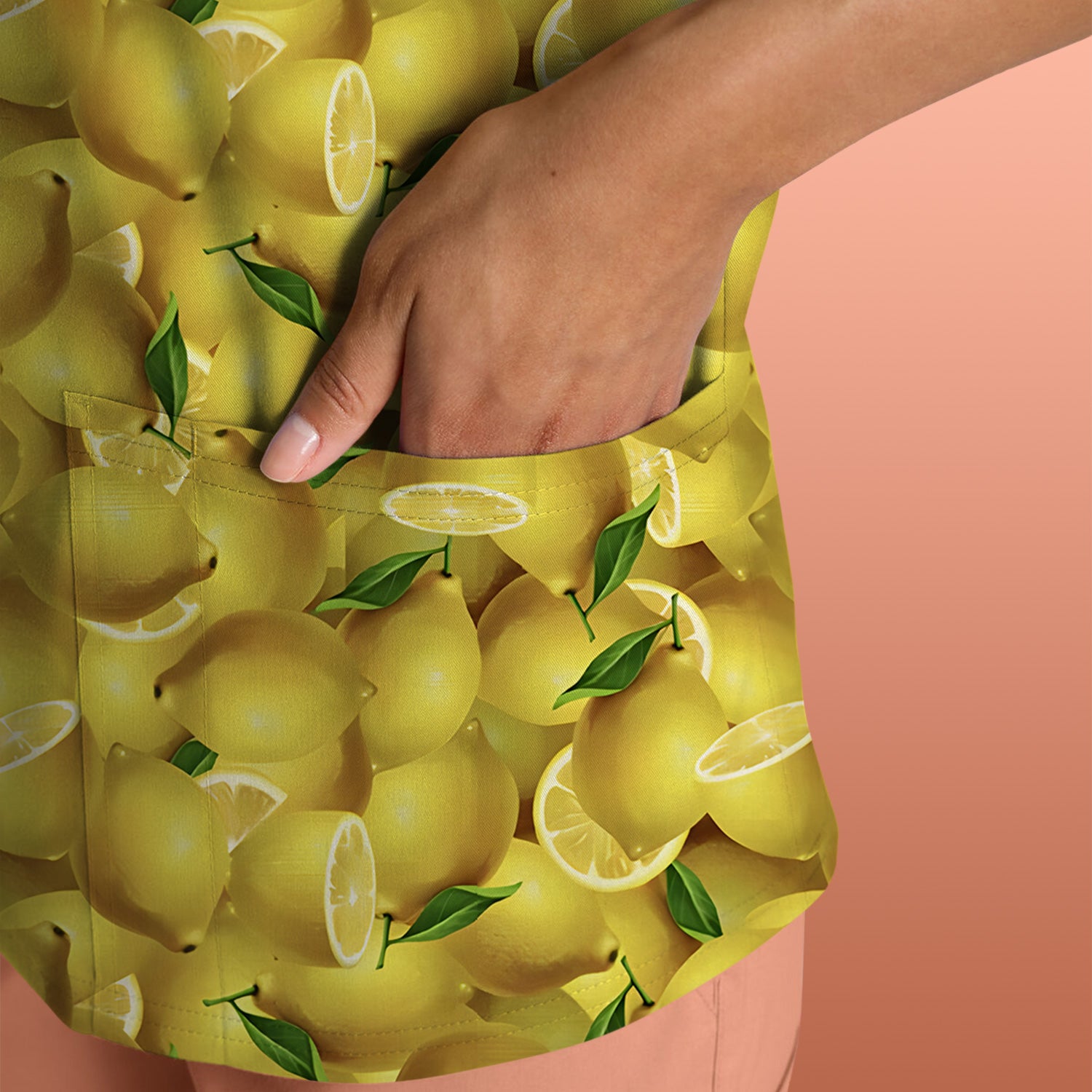Fresh Lemon Fruit Pattern Scrubs Top, Comfortable Scrubs for Nurses