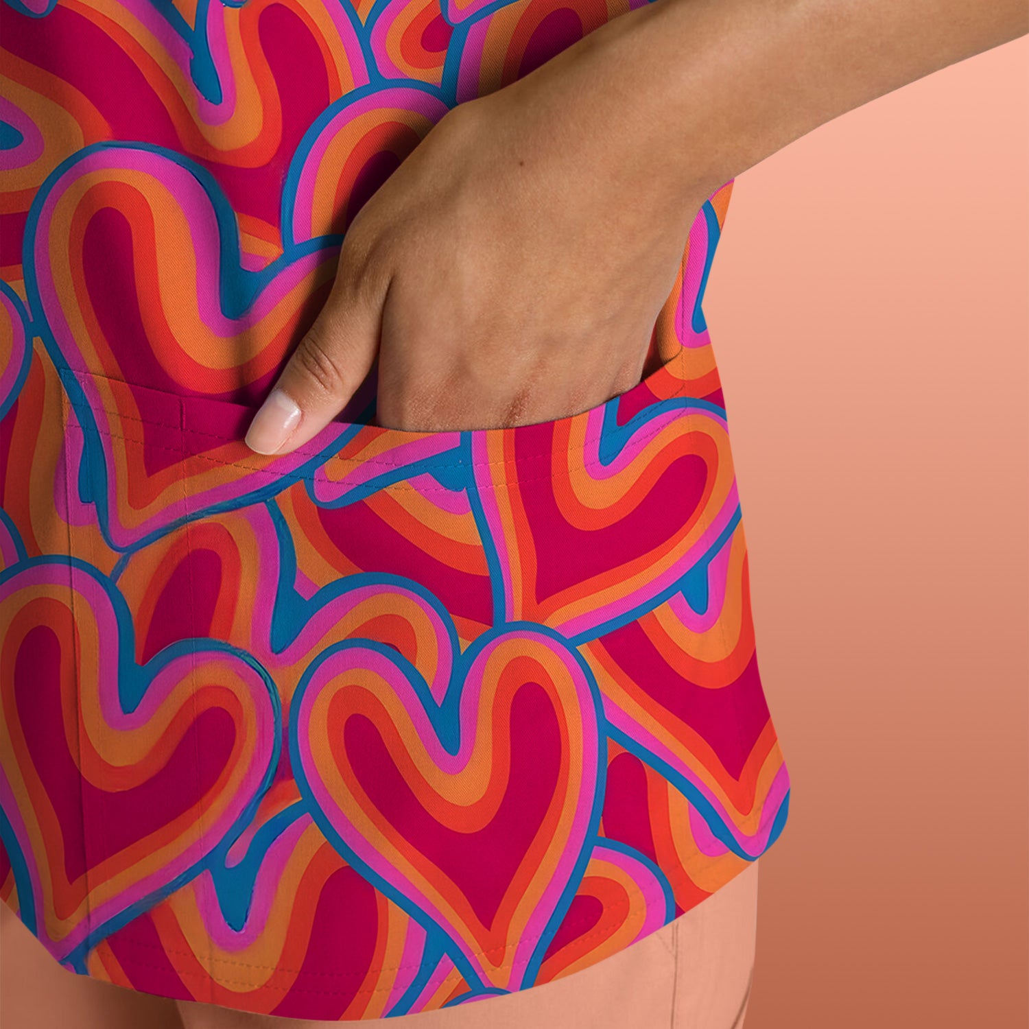 Cute Valentine Nurse Heart Pattern Scrub Top, Comfortable Scrubs For Nurses