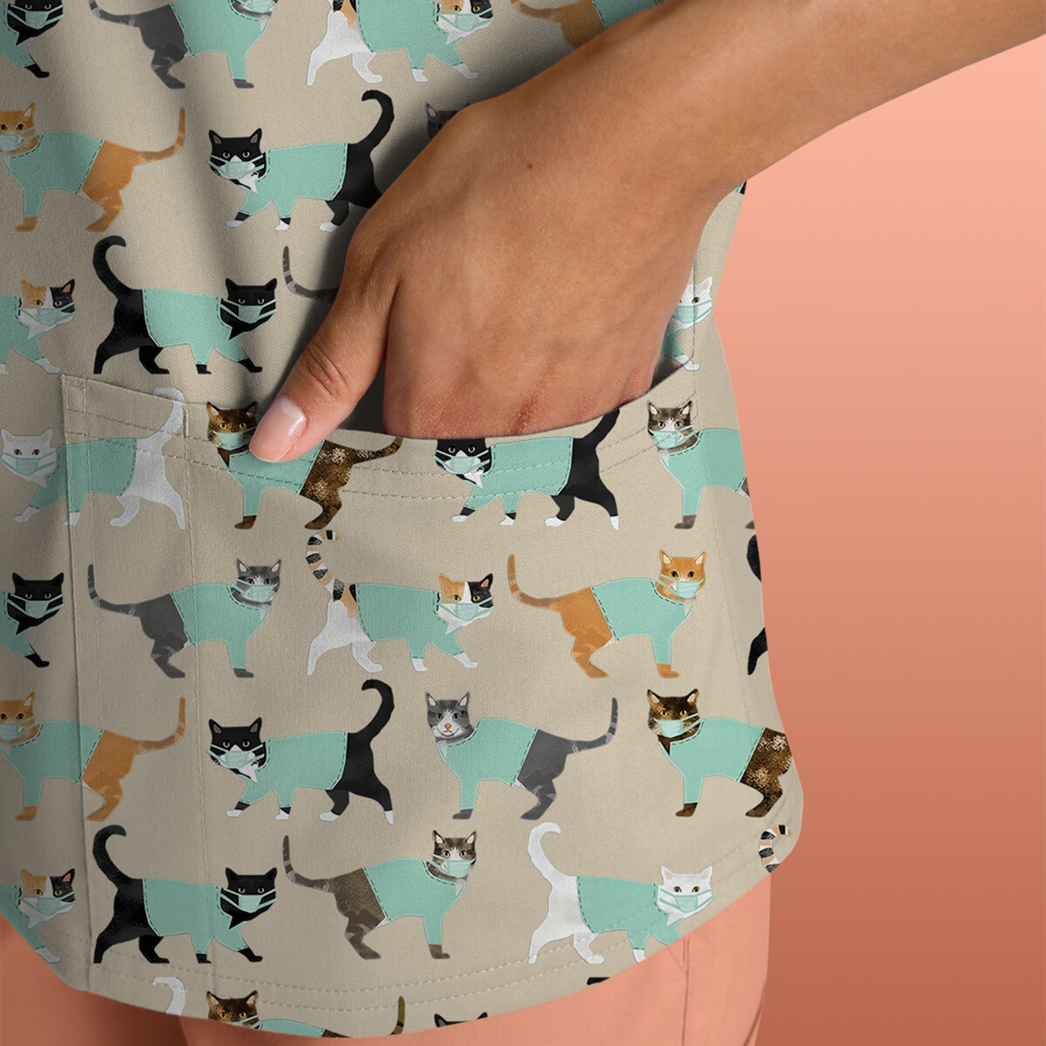 Playful Cat Nurse All Over Print Scrub Top, Comfortable Scrubs for Nurses