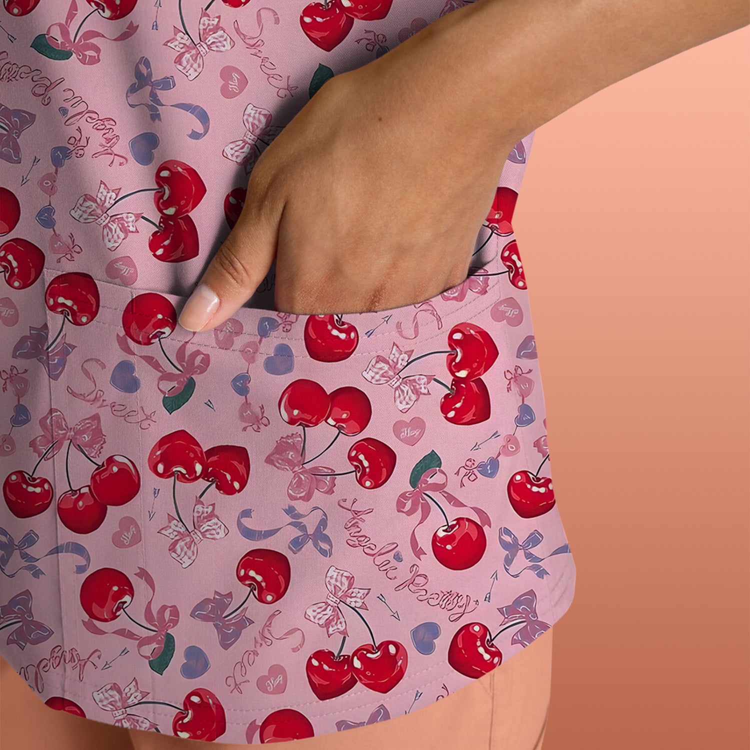 Cherry Blossom Scrub Top, Sweet Pink Nursing Uniform For Women