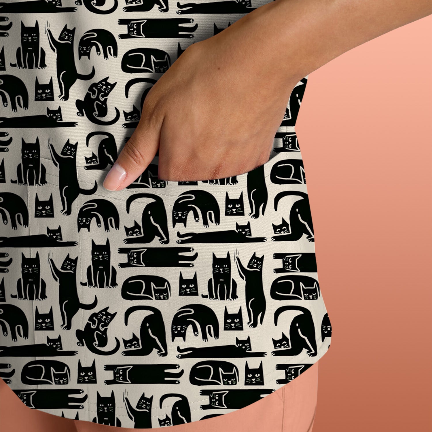 Cute Funny Cat Poses Print Scrub Top, Comfortable Scrubs for Nurses