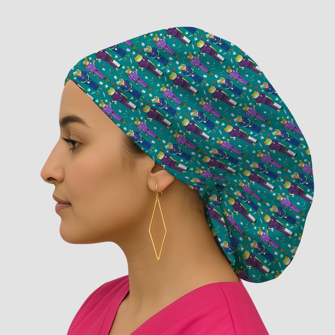 Funny Frog Nurse Pattern  Print Cap, Bouffant Scrub Caps for Women