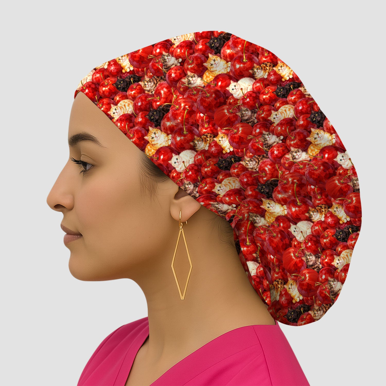 Cute Cat Cherry Pattern Scrub Cap, Surgical Caps for Doctors