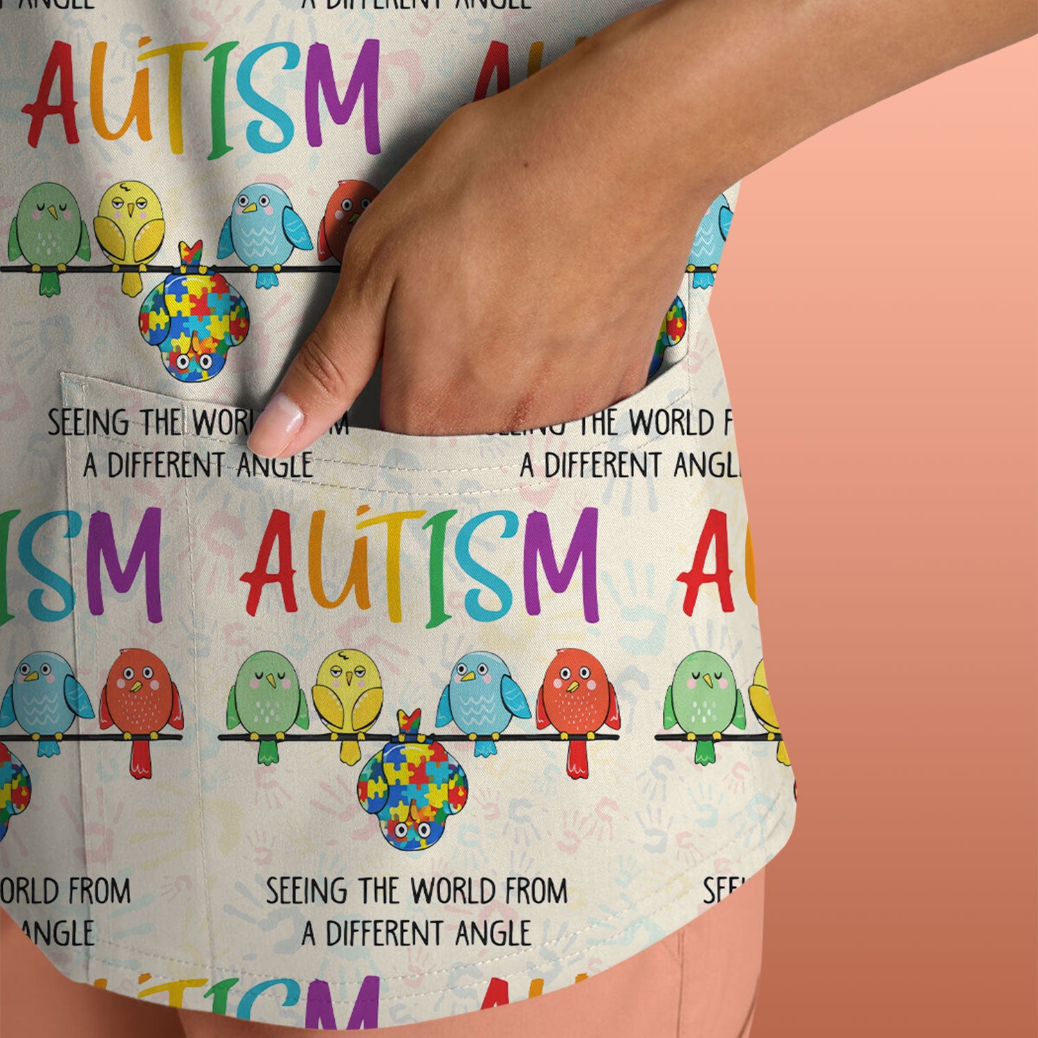 Autism Seeing The World From A Different Angle Birds Scrub Top ,Comfortable Scrubs for Nurses