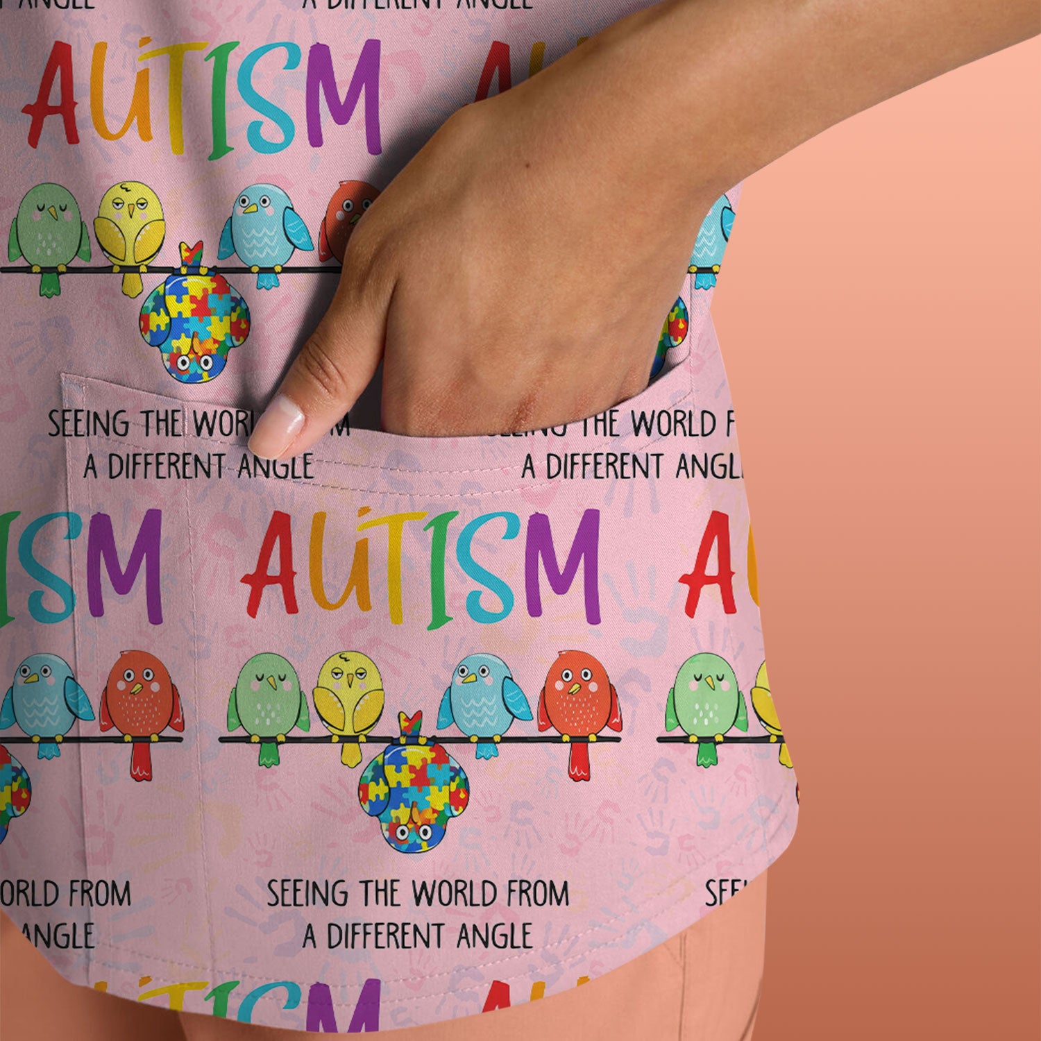 Autism Seeing The World From A Different Angle Birds Scrub Top ,Comfortable Scrubs for Nurses