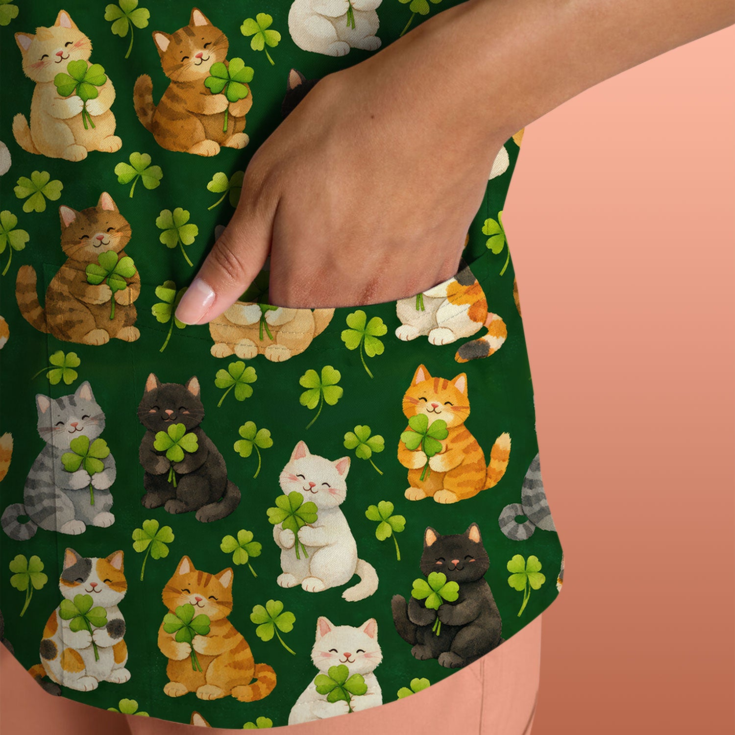 Funny St. Patrick’s Black Cat Nurse Scrub Top, Comfortable Uniform Scrubs For Nursing