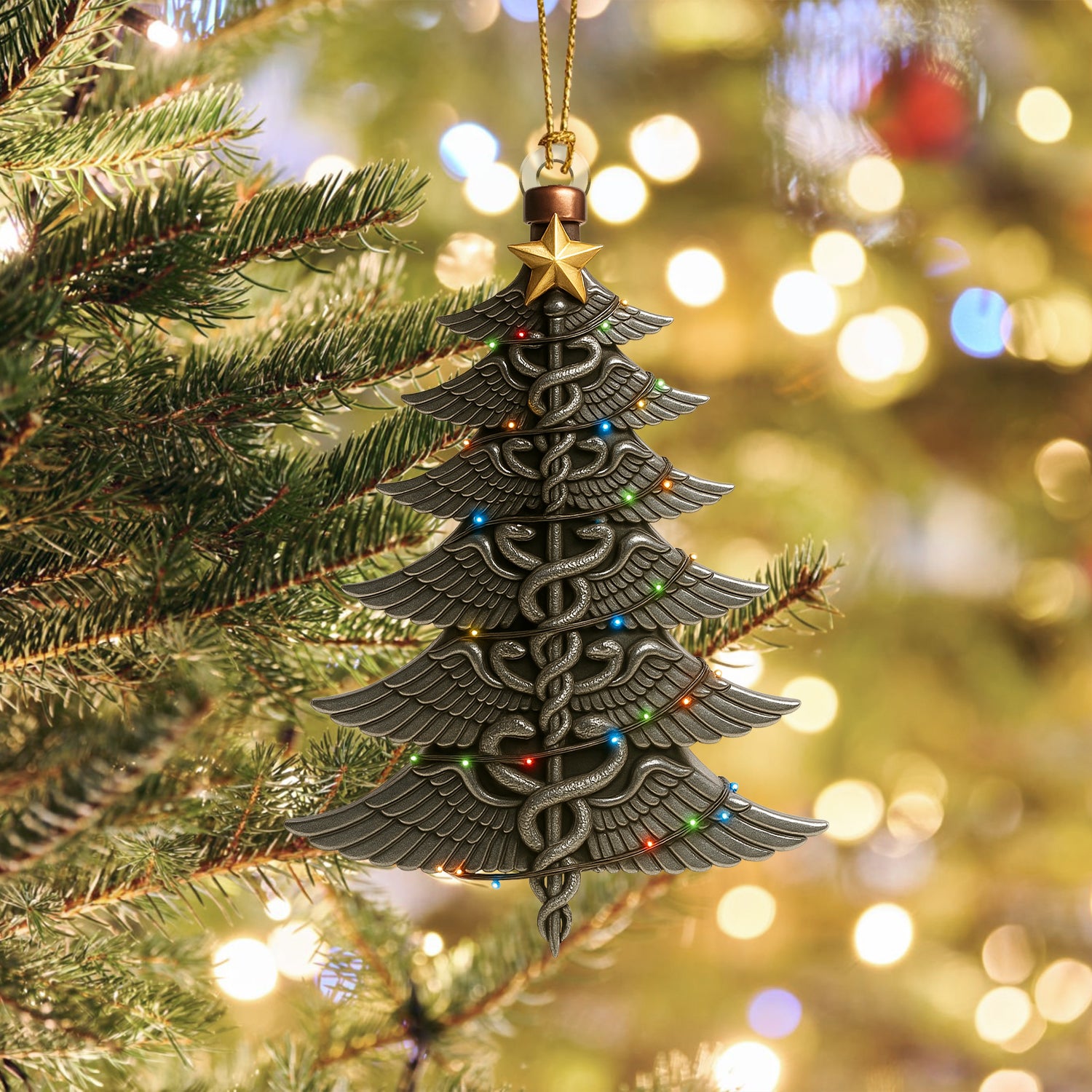 Medical Caduceus Christmas Tree Ornament, Healthcare Worker Holiday Decor, Nurse Doctor Gift, Medical Symbol Christmas Ornament