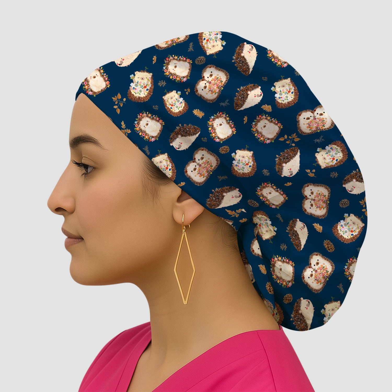 Cute Hedgehog Floral Scrub Cap, Surgical Caps for Doctors