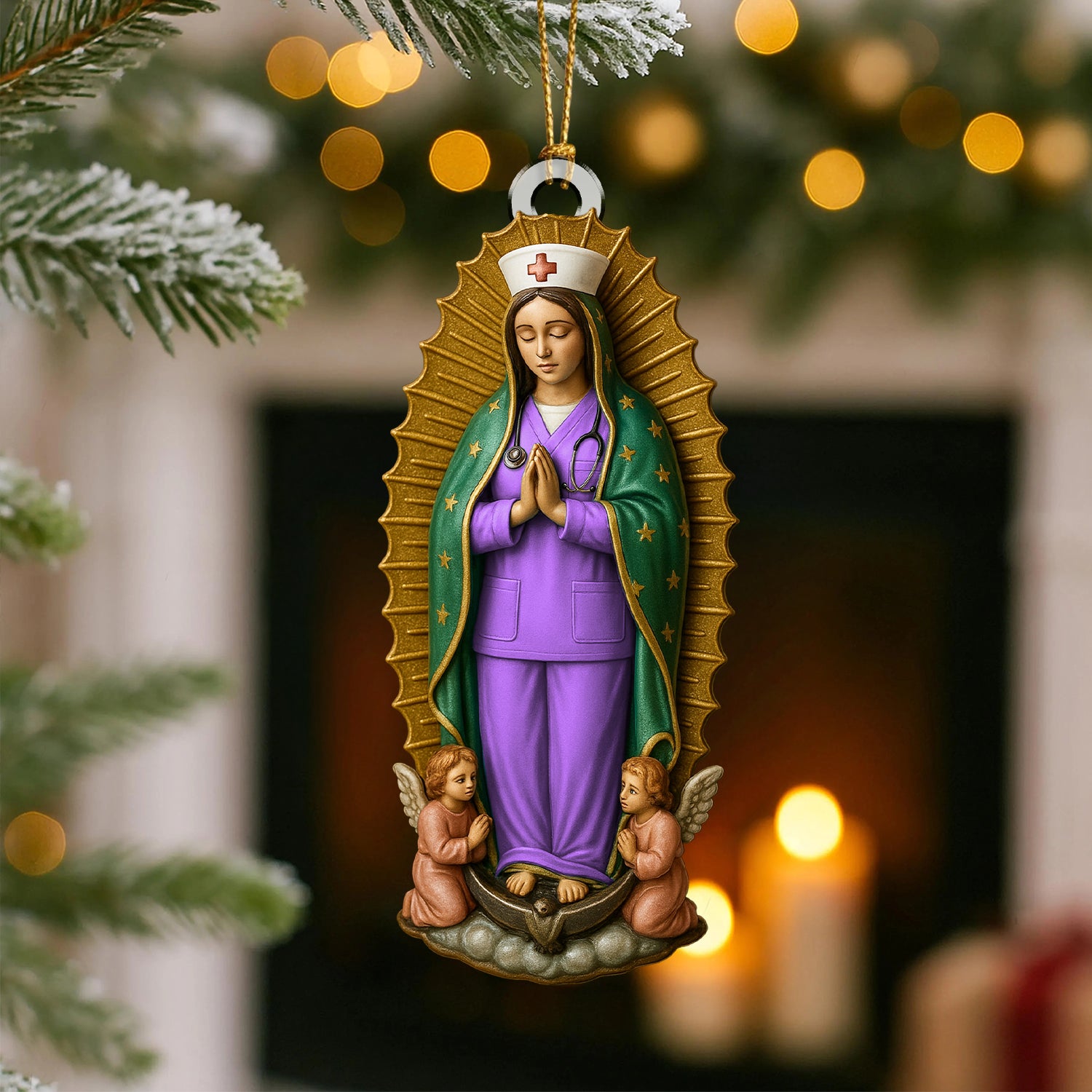 Custom Nurse Virgin Mary Ornament, Personalized Religious Christmas Decoration, Unique Faith Inspired Gift for Nurses And RN