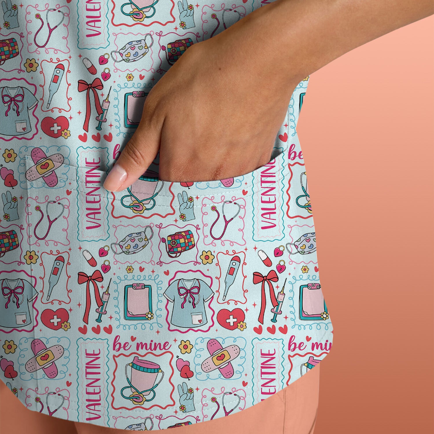 Valentine Medical Hearts Bandages Syringes Scrub Top, Comfortable Scrubs for Nurses