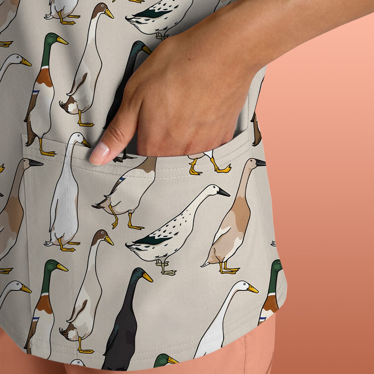 Duck Farm Animal Pattern Scrub Top Scrub Top, Breathable Fabrics Nursing Uniform