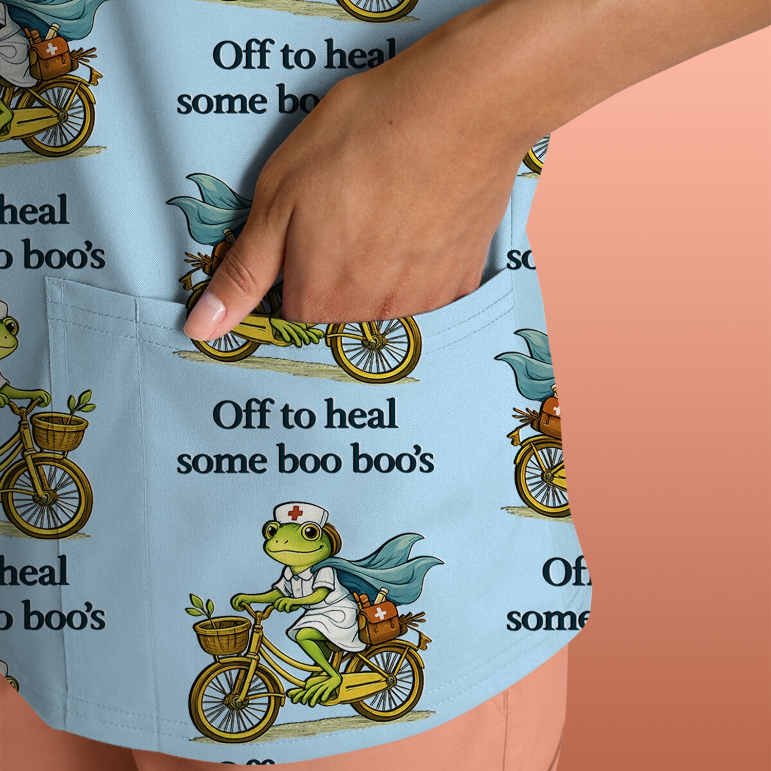 Funny Frog Nurse Cycling Pattern Scrub Top, Comfortable Scrubs for Nurses