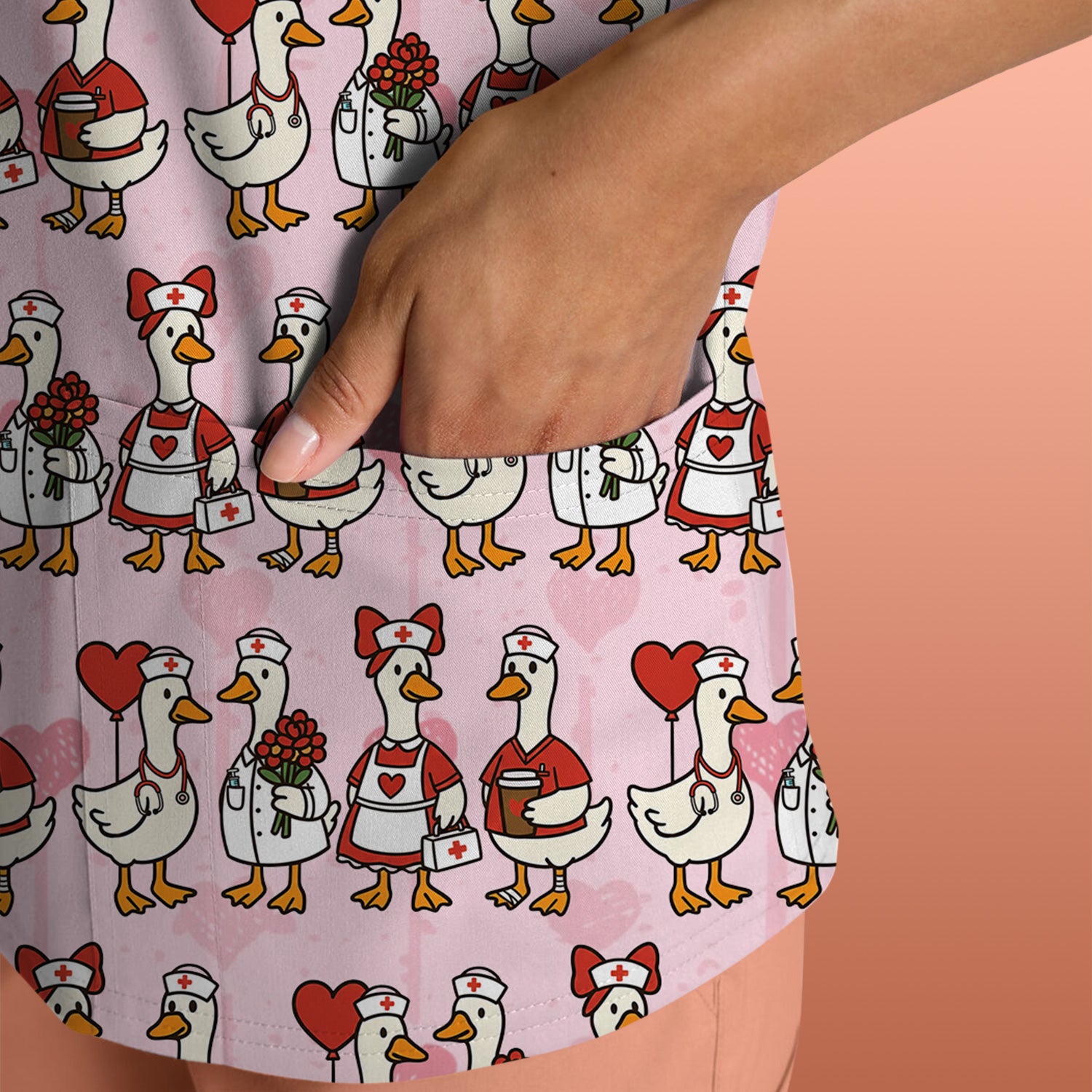 Valentine Nurse Goose Pattern Scrub Top, Comfortable Scrubs for Nurse