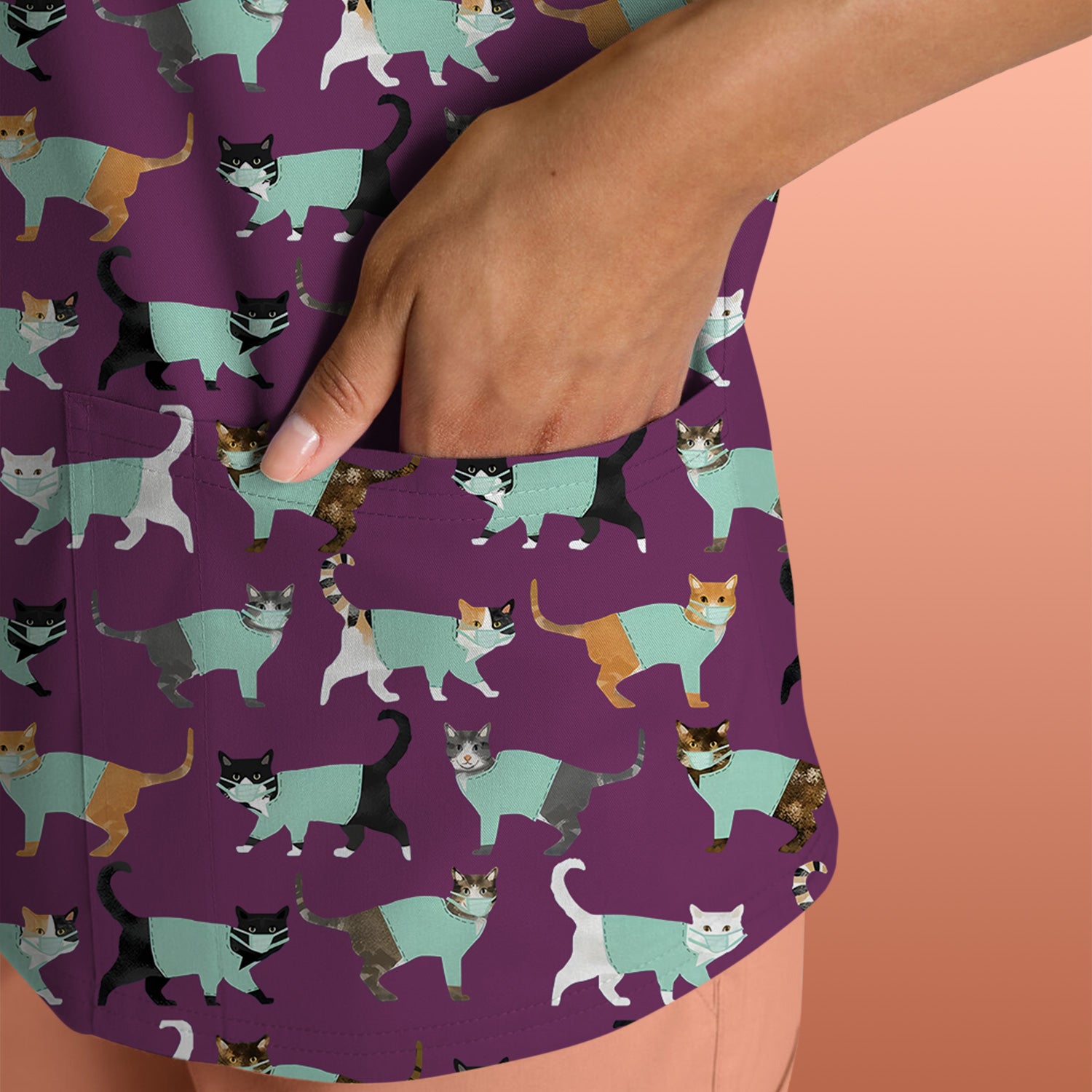 Playful Cat Nurse All Over Print Scrub Top, Comfortable Scrubs for Nurses