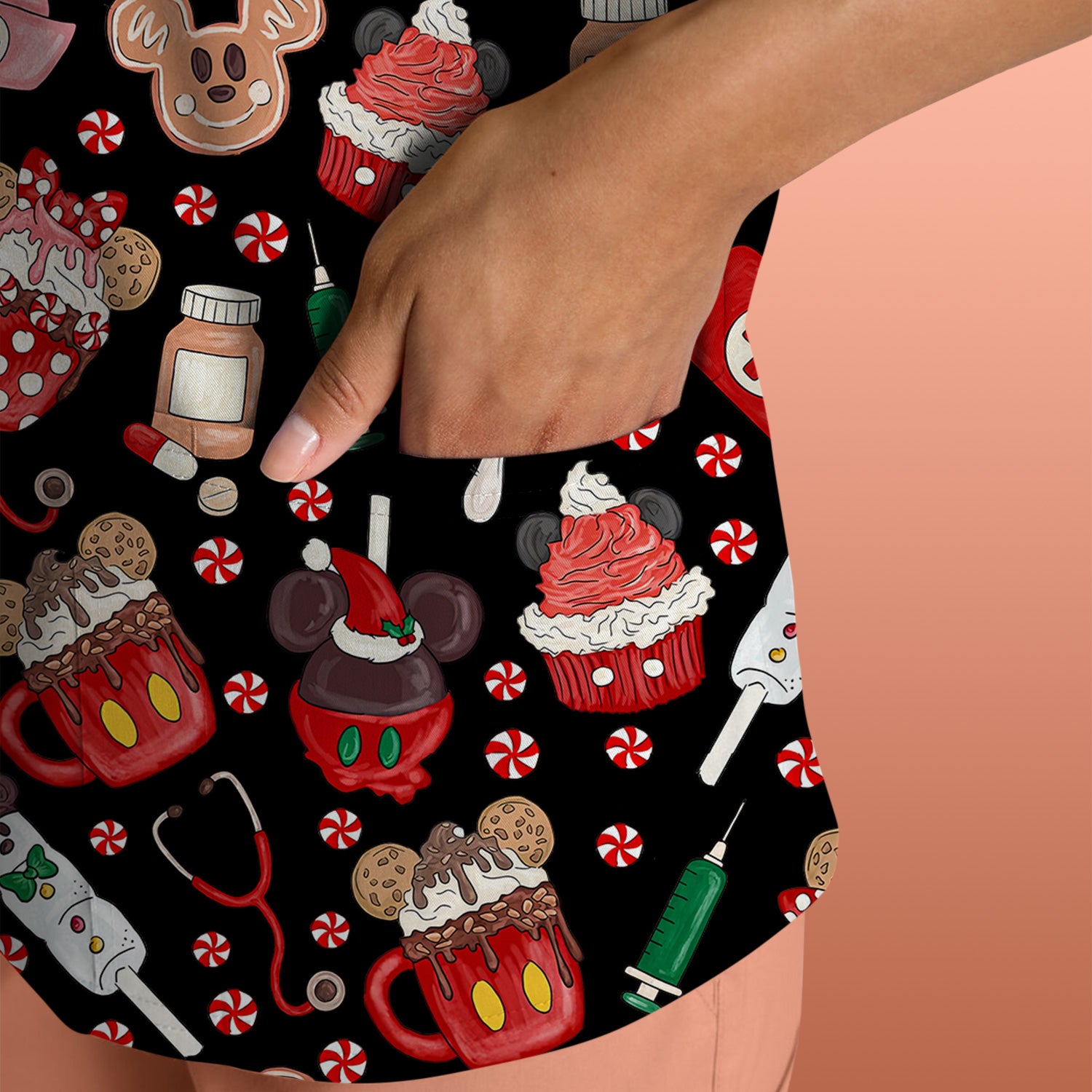 Funny Gingerbread Christmas Scrub Top - Cute Candy Cupcake Nurse Shirt - Holiday Medical Uniform RN CNA LPN