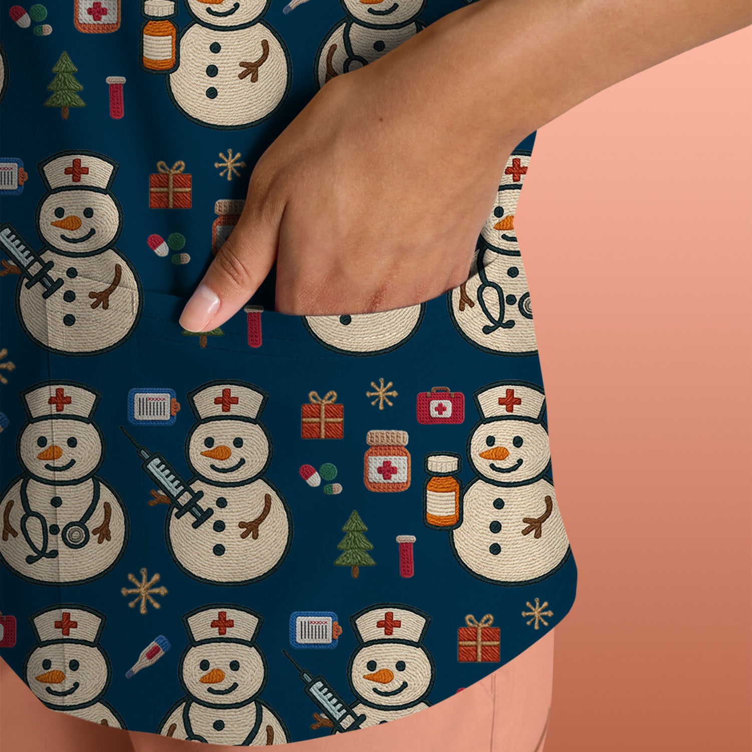Snowman Nurse Christmas Scrub Top – Festive Medical Pattern Shirt – Cute Holiday Uniform For Nursing
