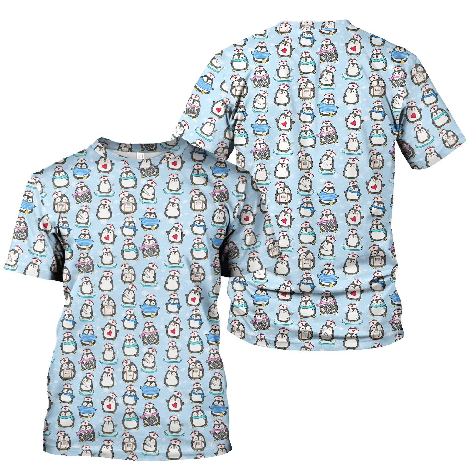 Personalized Funny Christmas Nurse Shirt - Cute Penguin with Syringe Graphic Tee - Gift for RN LPN CNA