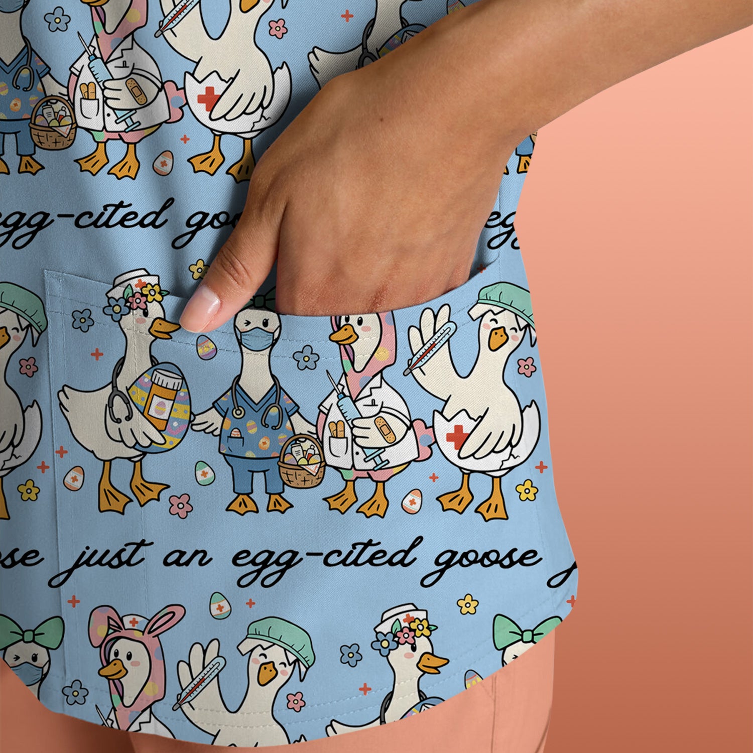 Funny Easter Nurse Goose Pattern Scrub Top, Comfortable Scrubs for Nurses