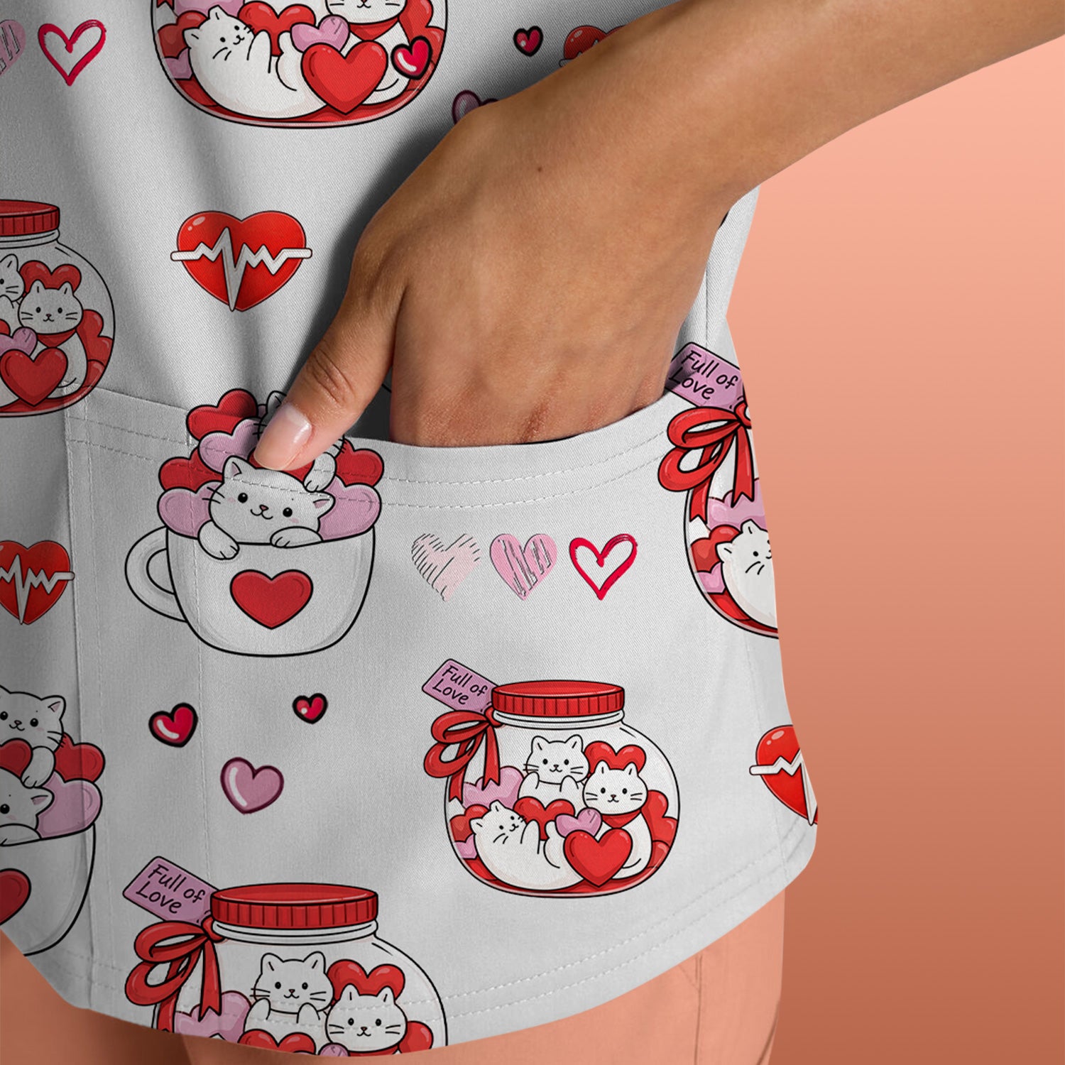 Cute Cat Valentine Nurse Scrub Top, Comfortable Scrubs for Nurses