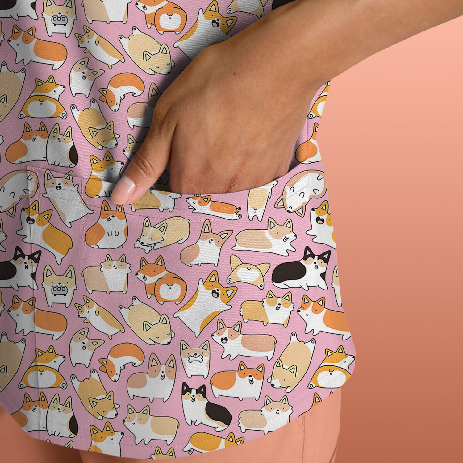 Cute Corgi Dog All Over Print Scrub Top, Comfortable Scrubs for Nurses