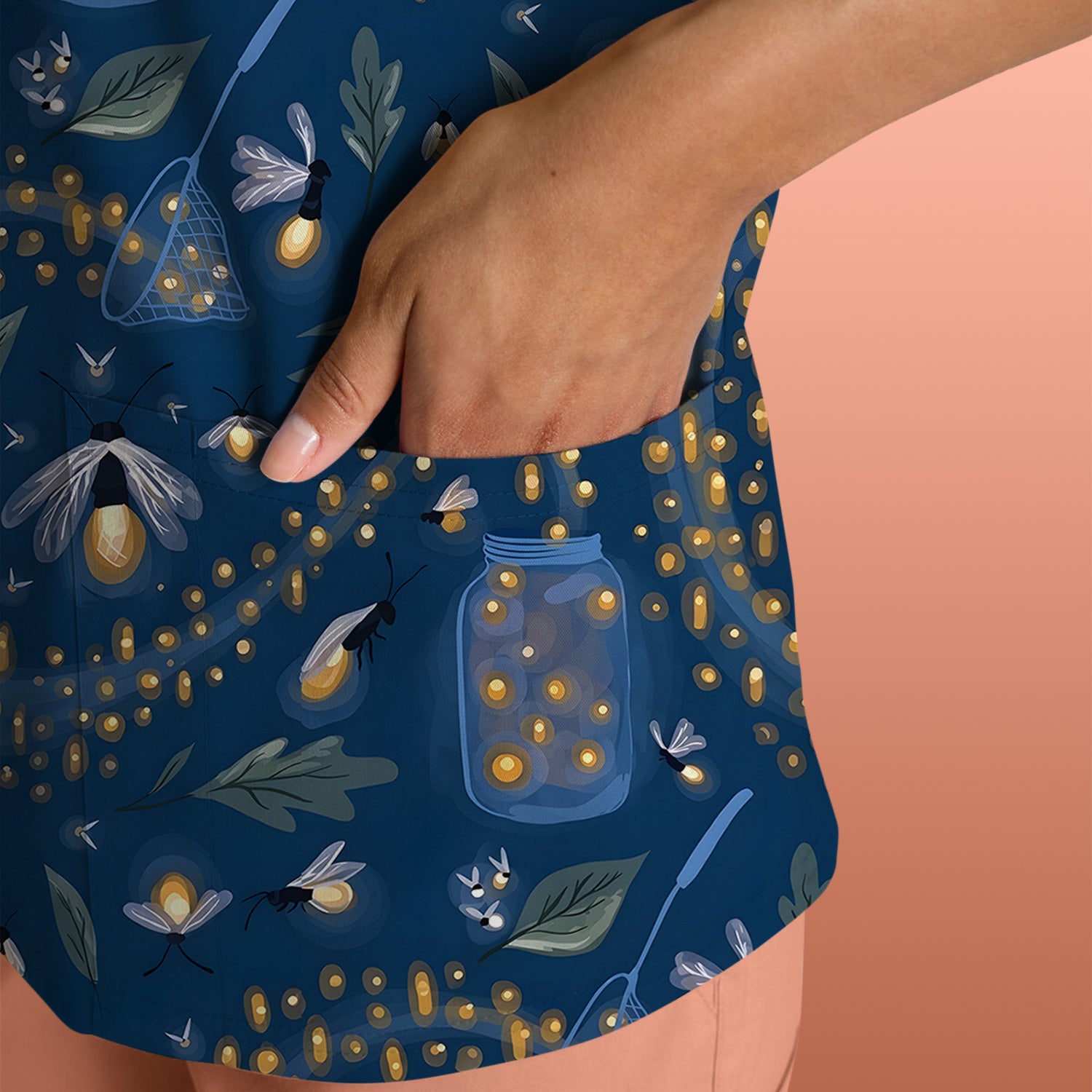 Cute Nurse Firefly Pattern Scrub Top, Comfortable Scrubs For Nurses