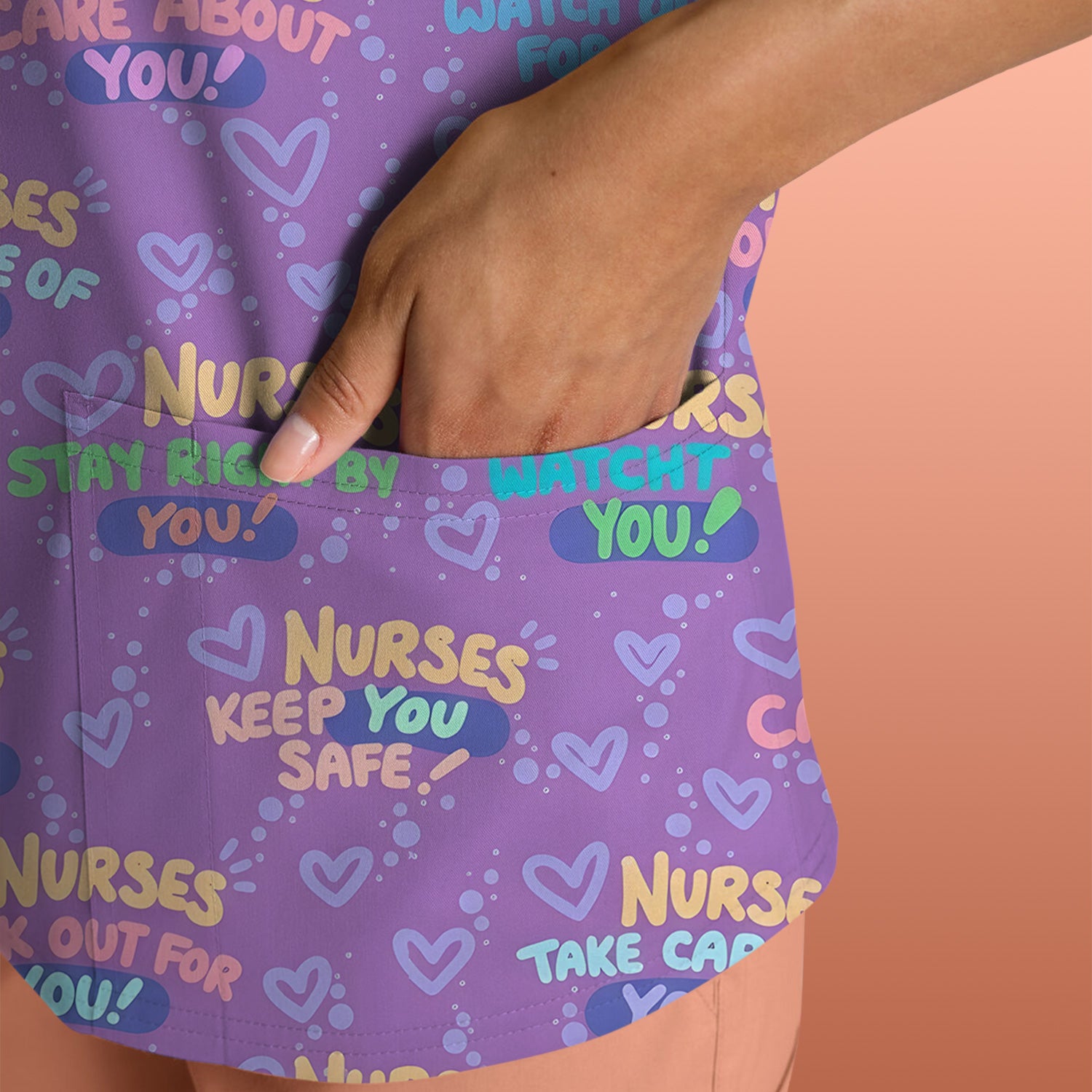 Inspirational Nurse Quote Care Message Pattern Scrub Top, Comfortable Scrubs for Nurses