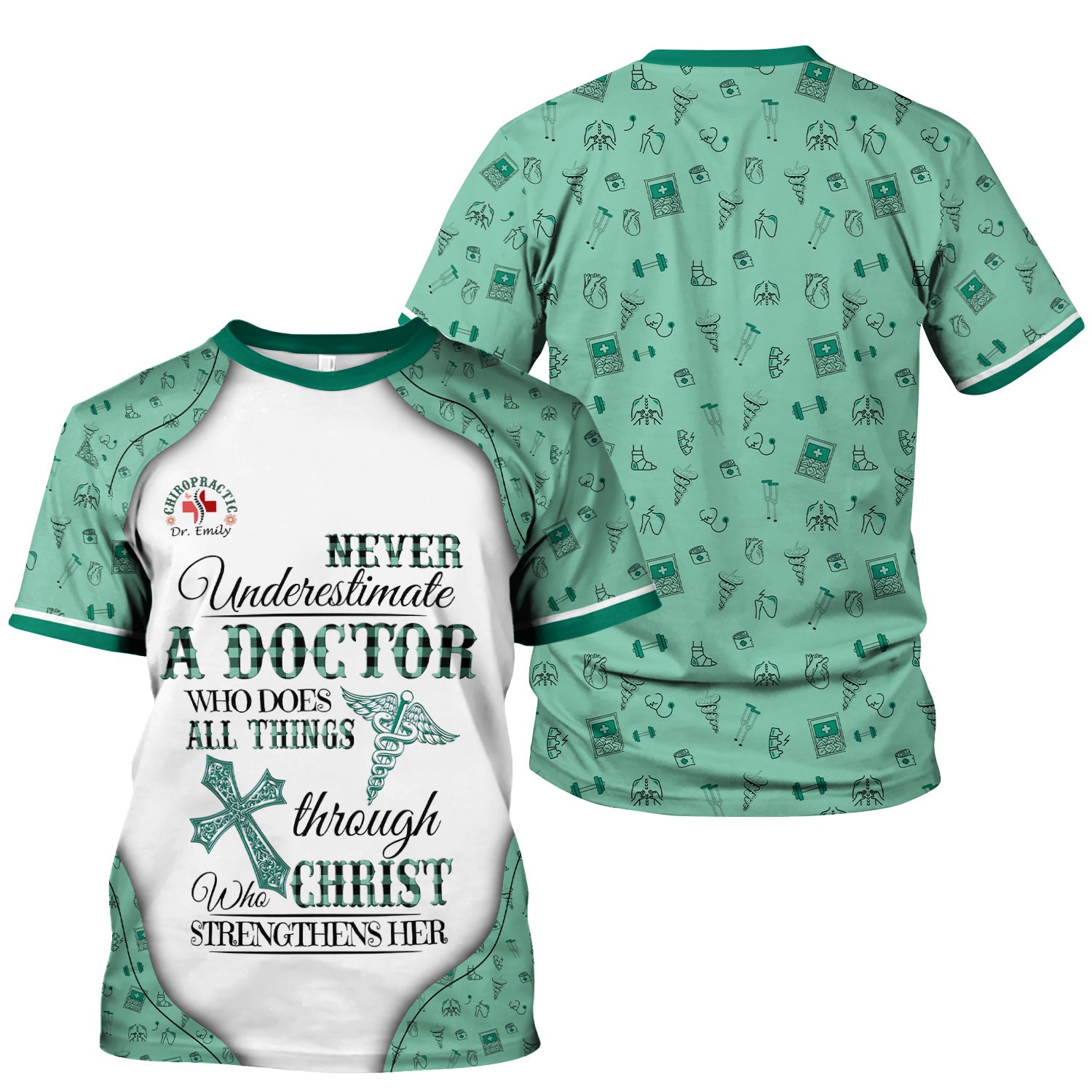 Personalized Christian Scrub Top - Never Underestimate a Doctor - Gift for Women Doctors & Medical Professionals