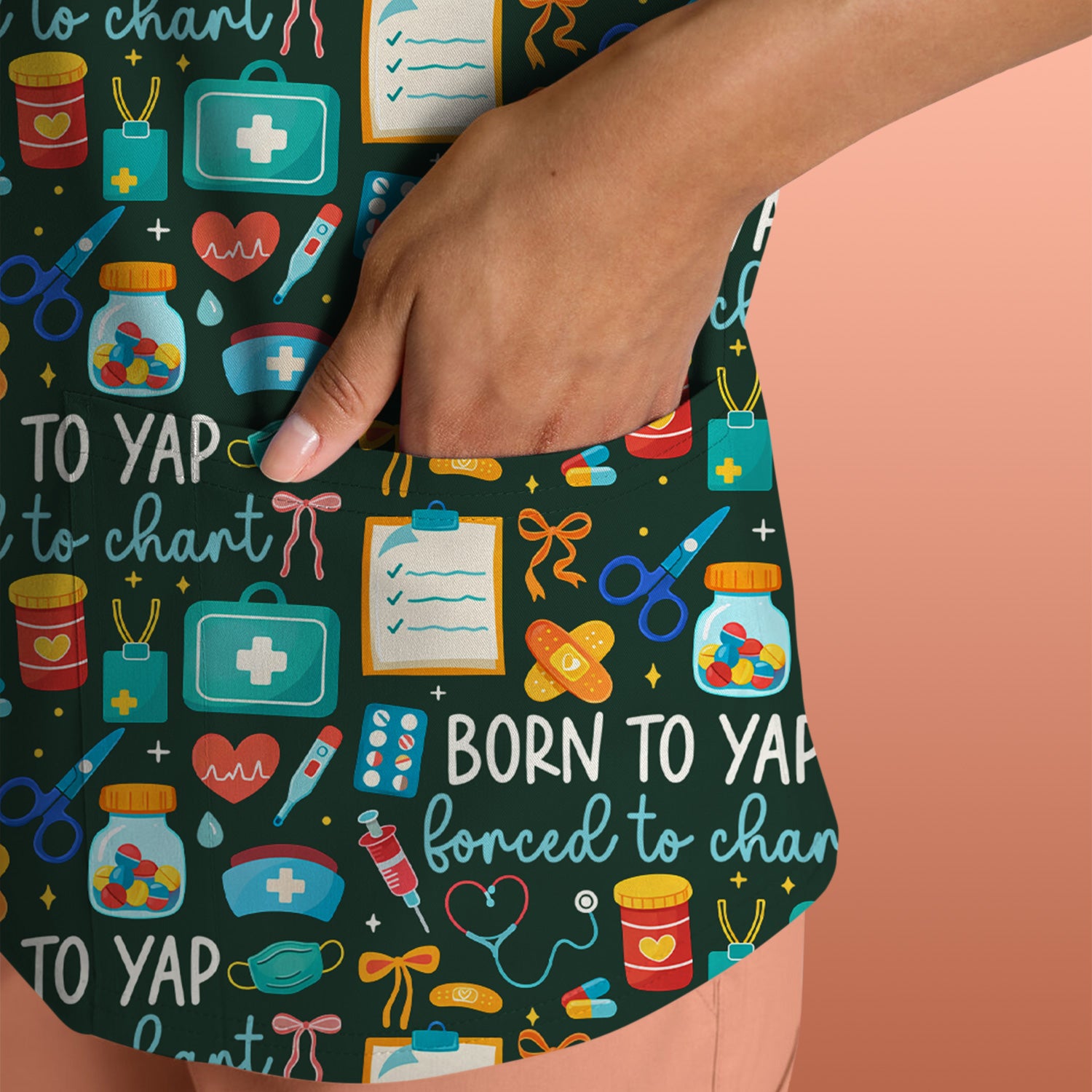 Born To Yap Medical Tools Pattern Scrub Top, Comfortable Scrubs for Nurses