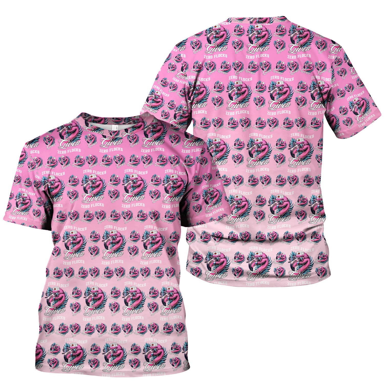 Funny Flamingo Scrub Top - Zero Flocks Given Pink Nurse Shirt - RN LPN CNA Healthcare Workers Gift