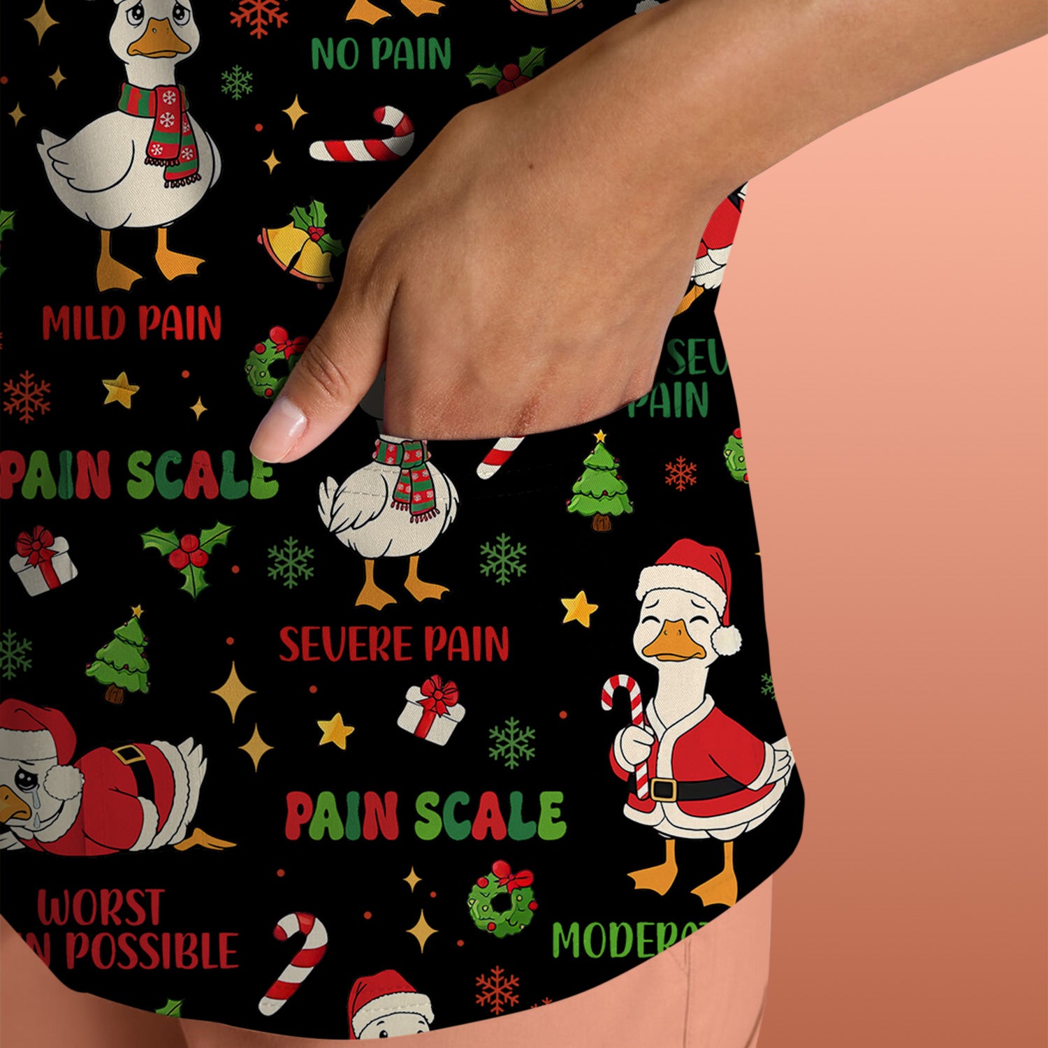 Christmas Nurse Scrub Top - Funny Goose Pain Scale - Cute Holiday Medical Uniform for Women
