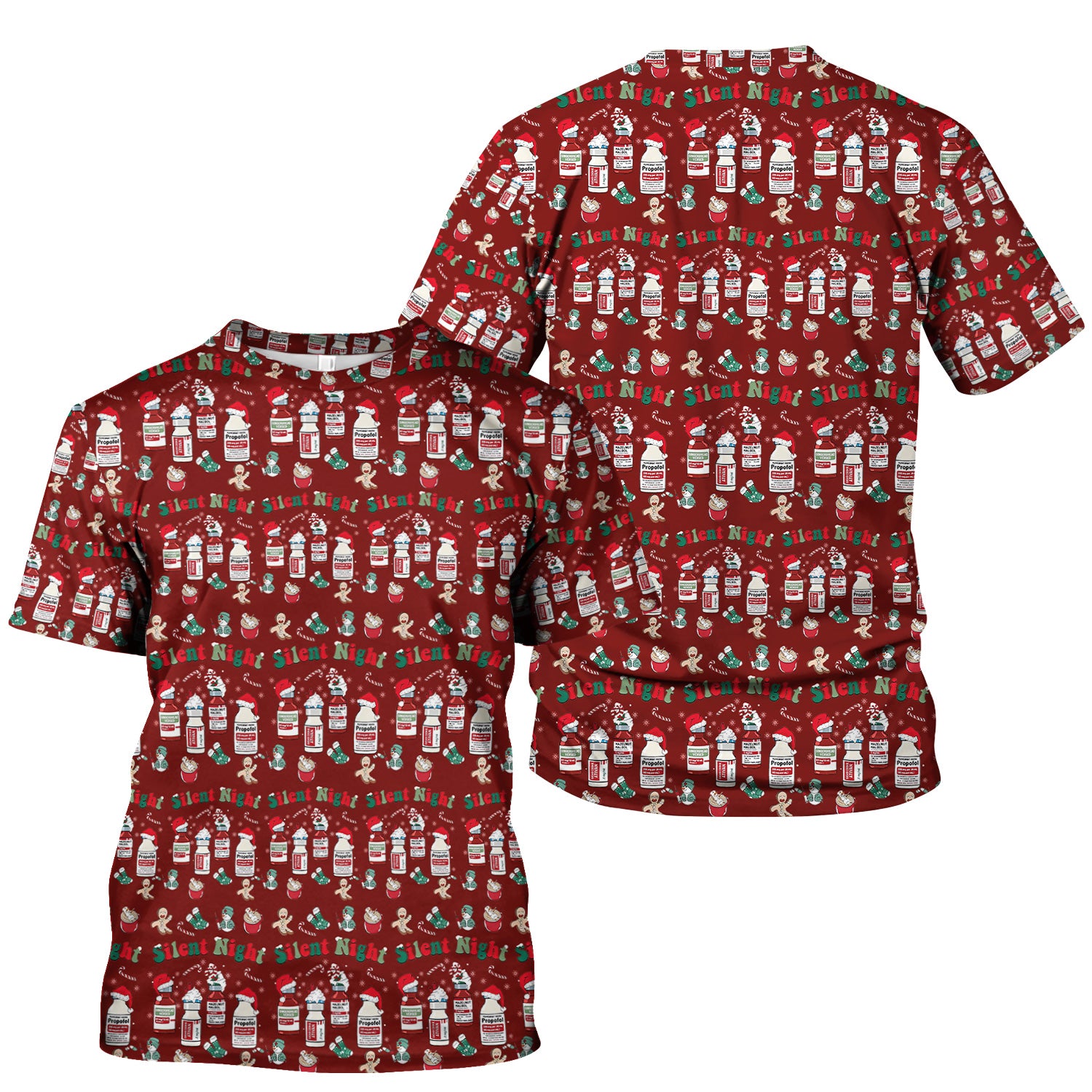 Funny Nurse Christmas Scrub Top - Silent Night & Medication Design - Holiday Gift for RN LPN CNA